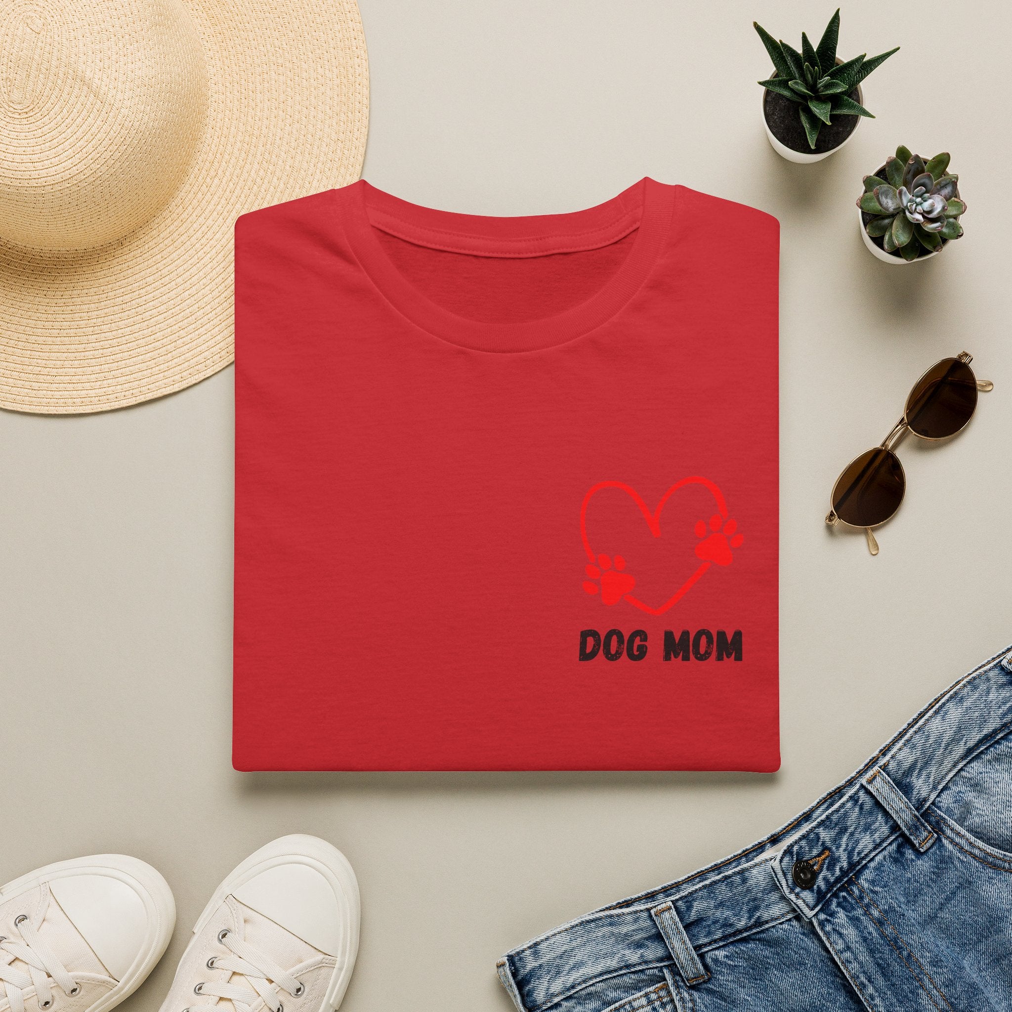 Dog Mom T‑Shirt — Heart Paw Print Tee for Pet Lovers