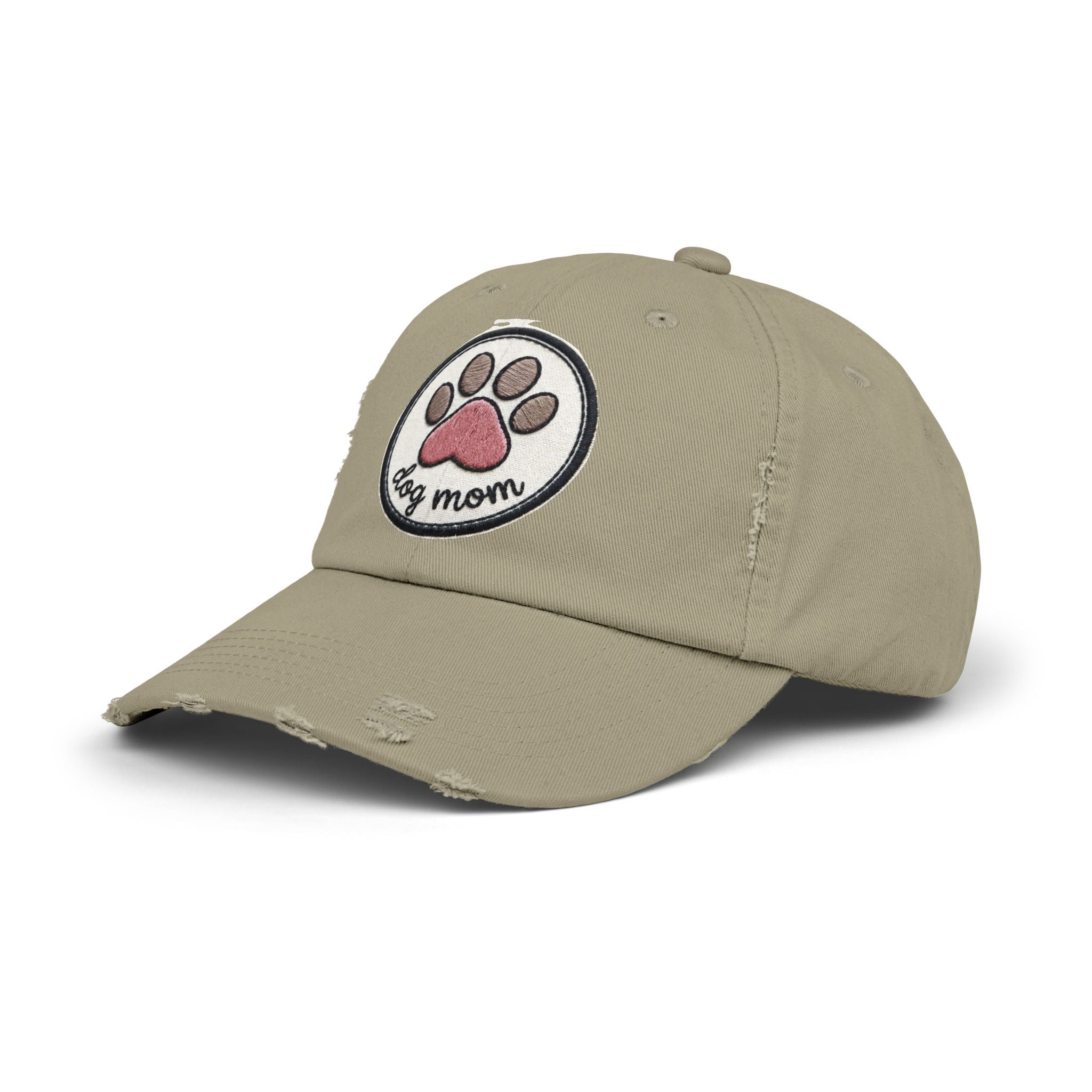 Dog Mom Distressed Cap - Embroidered Paw Patch Baseball Hat