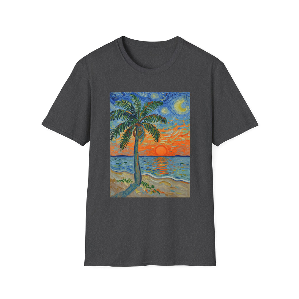 Tropical Night Palm Sunset Beach Art Tee