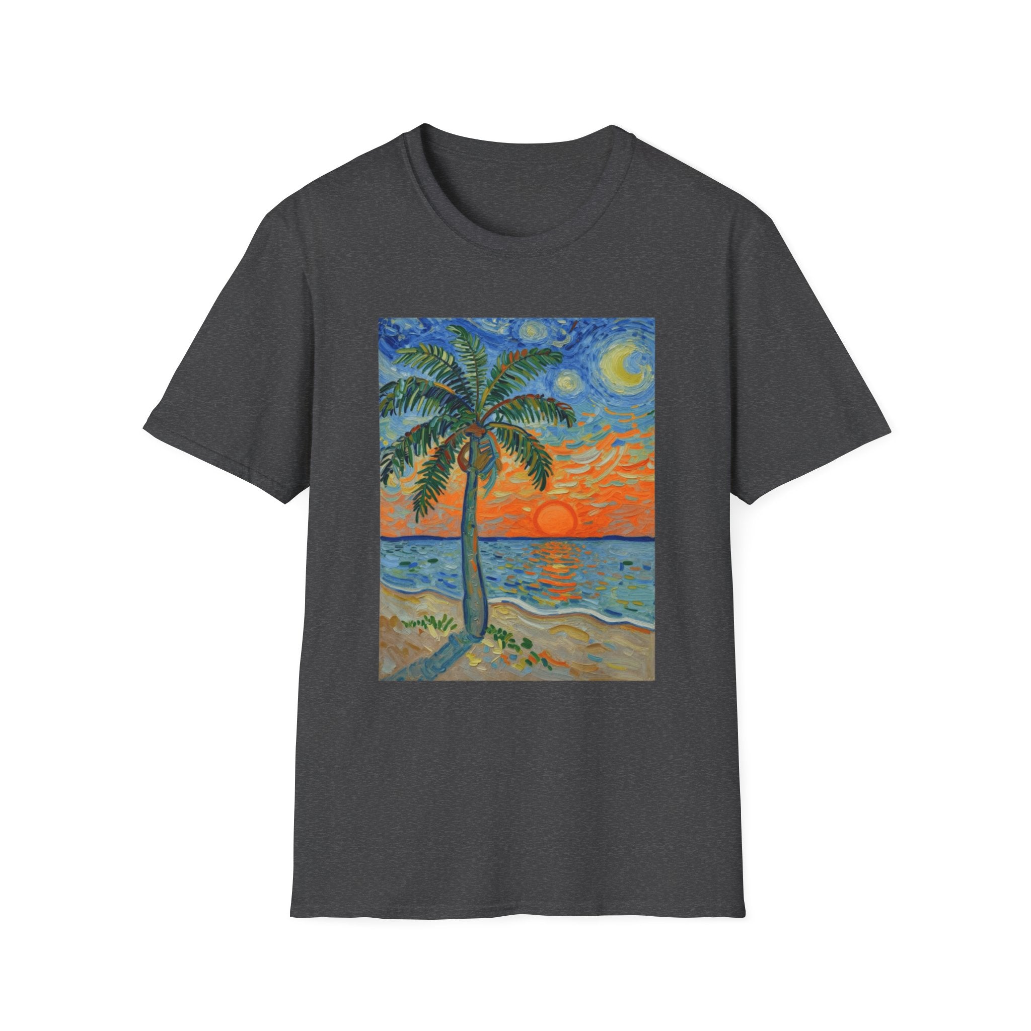 Tropical Night Palm Sunset Beach Art Tee