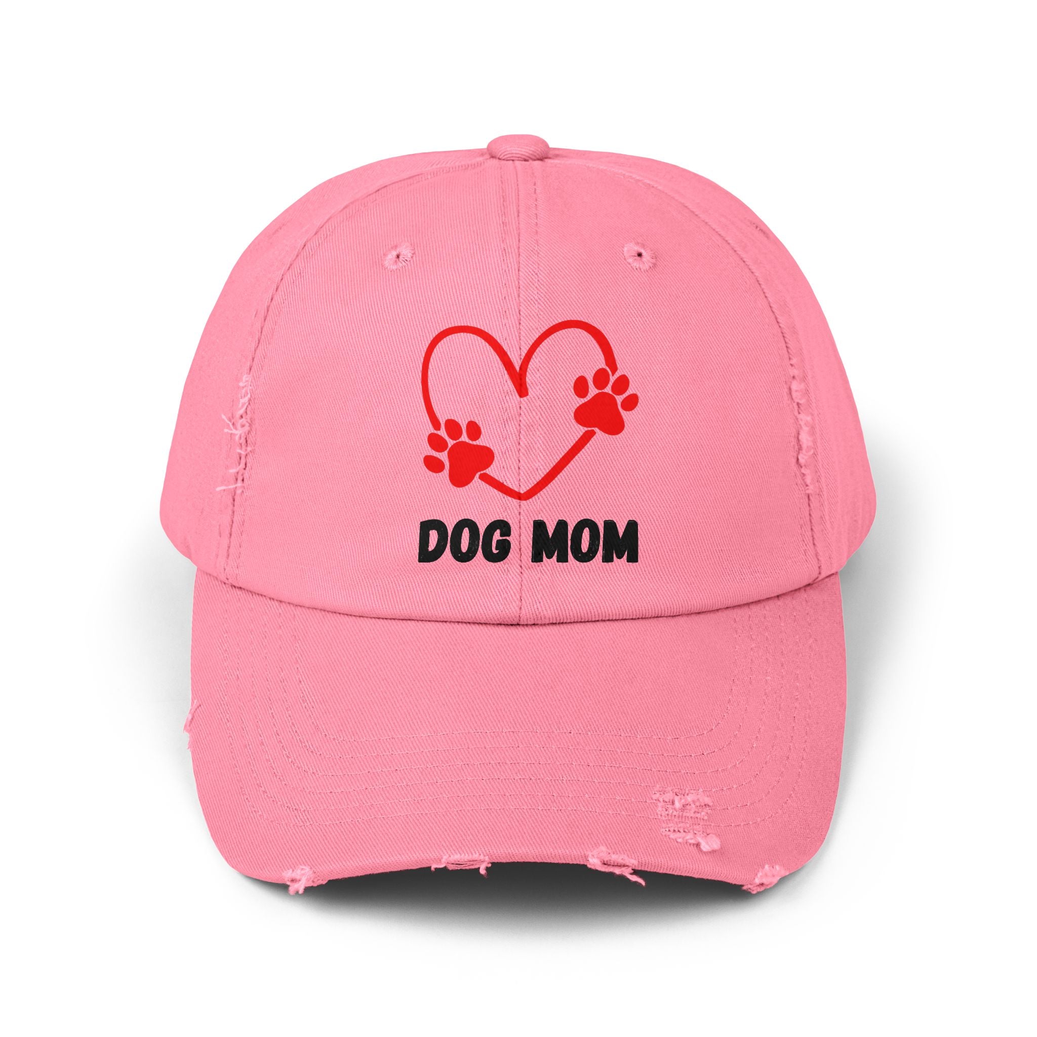Dog Mom Distressed Cap - Heart Paw Baseball Hat