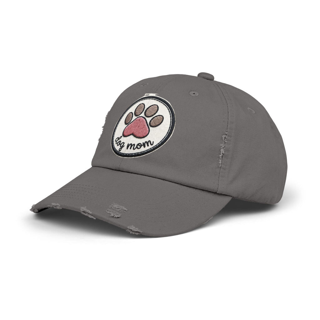 Dog Mom Distressed Cap - Embroidered Paw Patch Baseball Hat