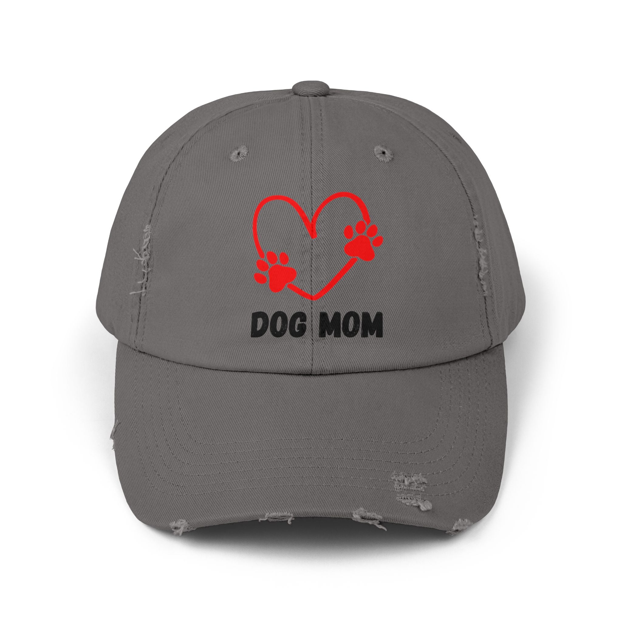 Dog Mom Distressed Cap - Heart Paw Baseball Hat