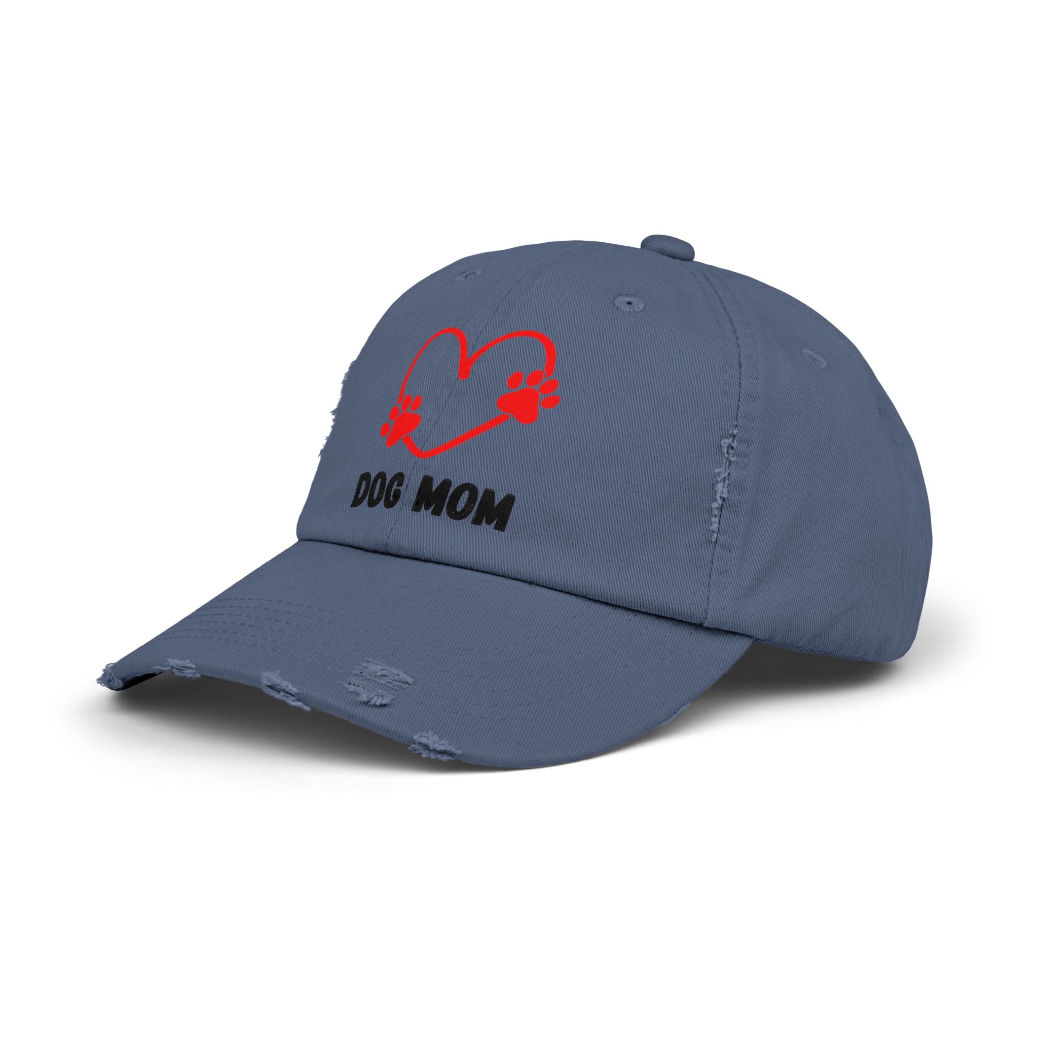 Dog Mom Distressed Cap - Heart Paw Baseball Hat