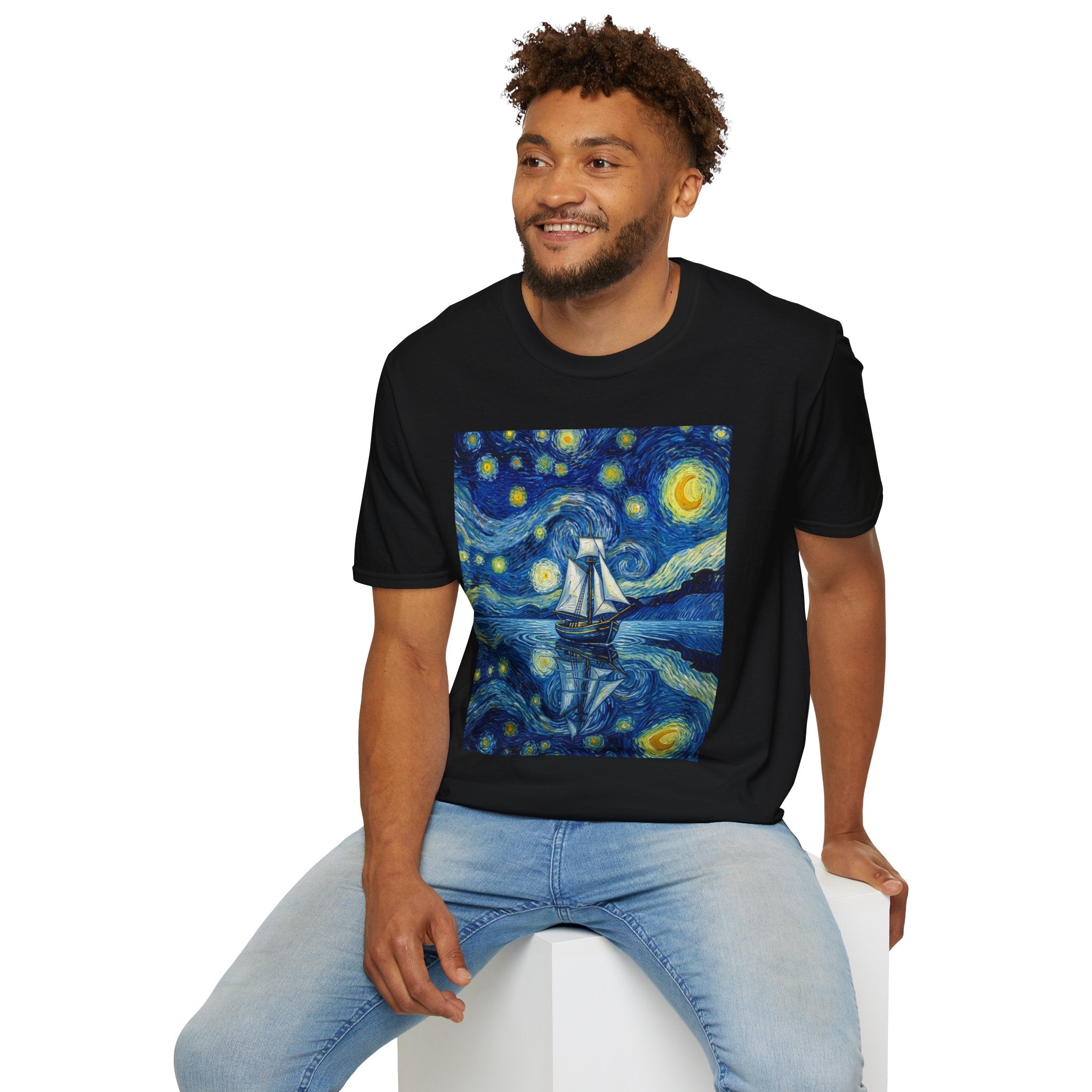 Starry Night Sailboat T-Shirt — Van Gogh Style Nautical Artwork