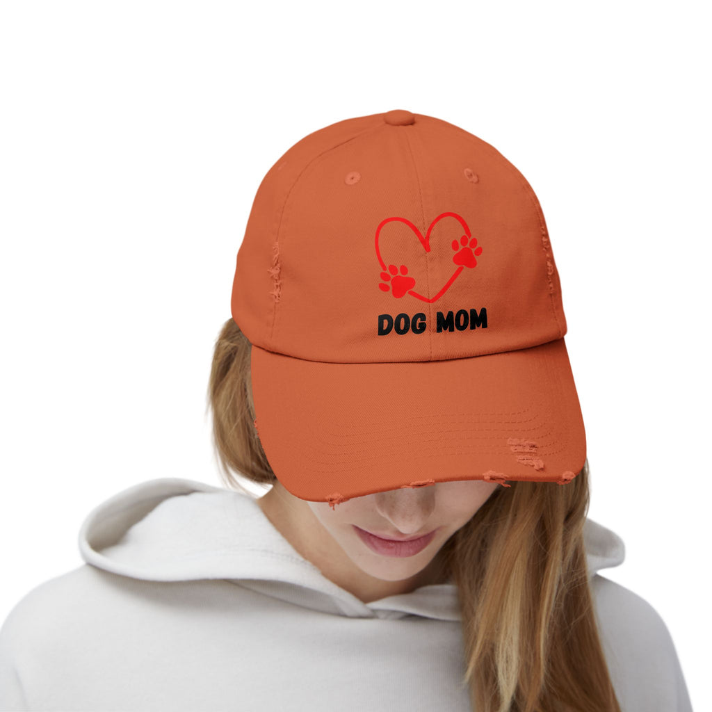 Dog Mom Distressed Cap - Heart Paw Baseball Hat