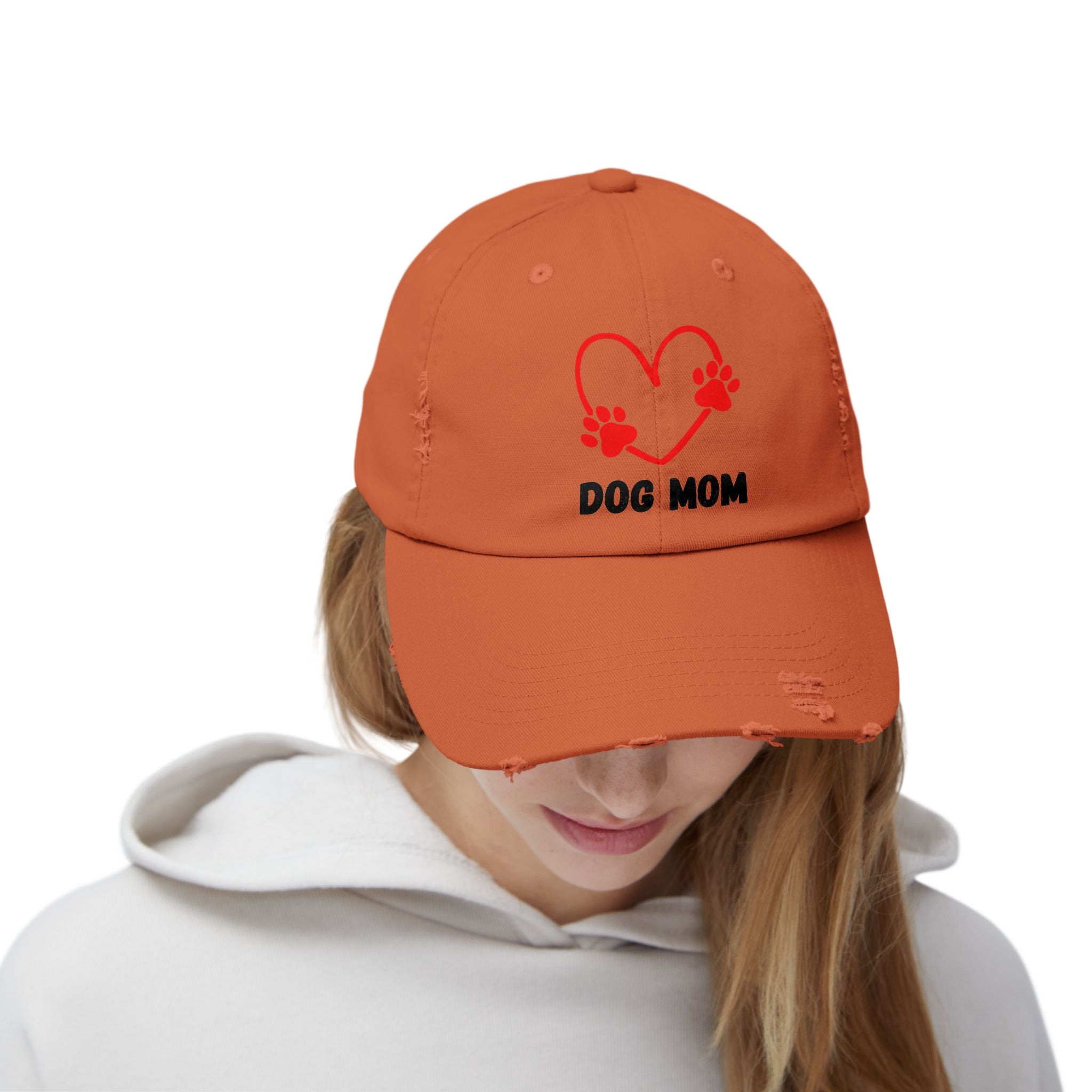Dog Mom Distressed Cap - Heart Paw Baseball Hat