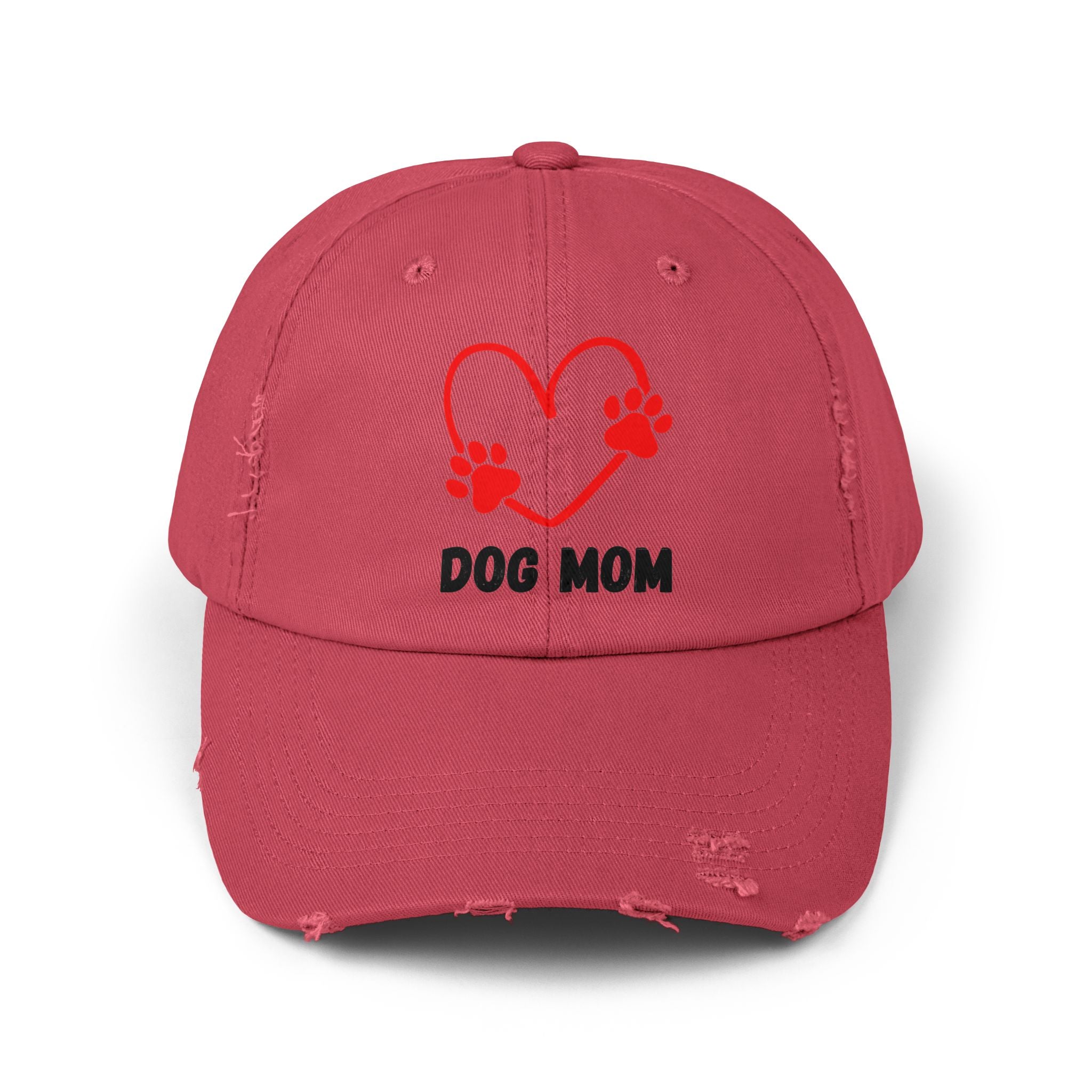 Dog Mom Distressed Cap - Heart Paw Baseball Hat