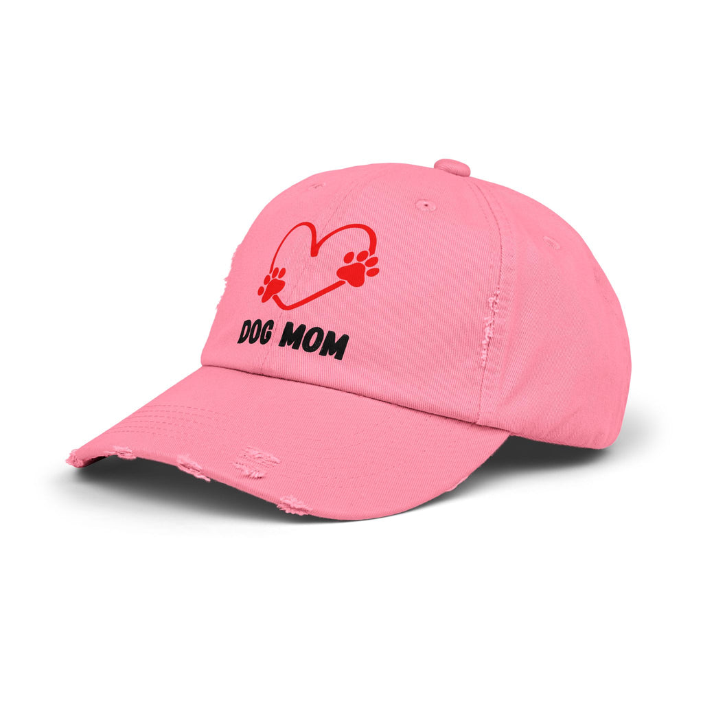 Dog Mom Distressed Cap - Heart Paw Baseball Hat