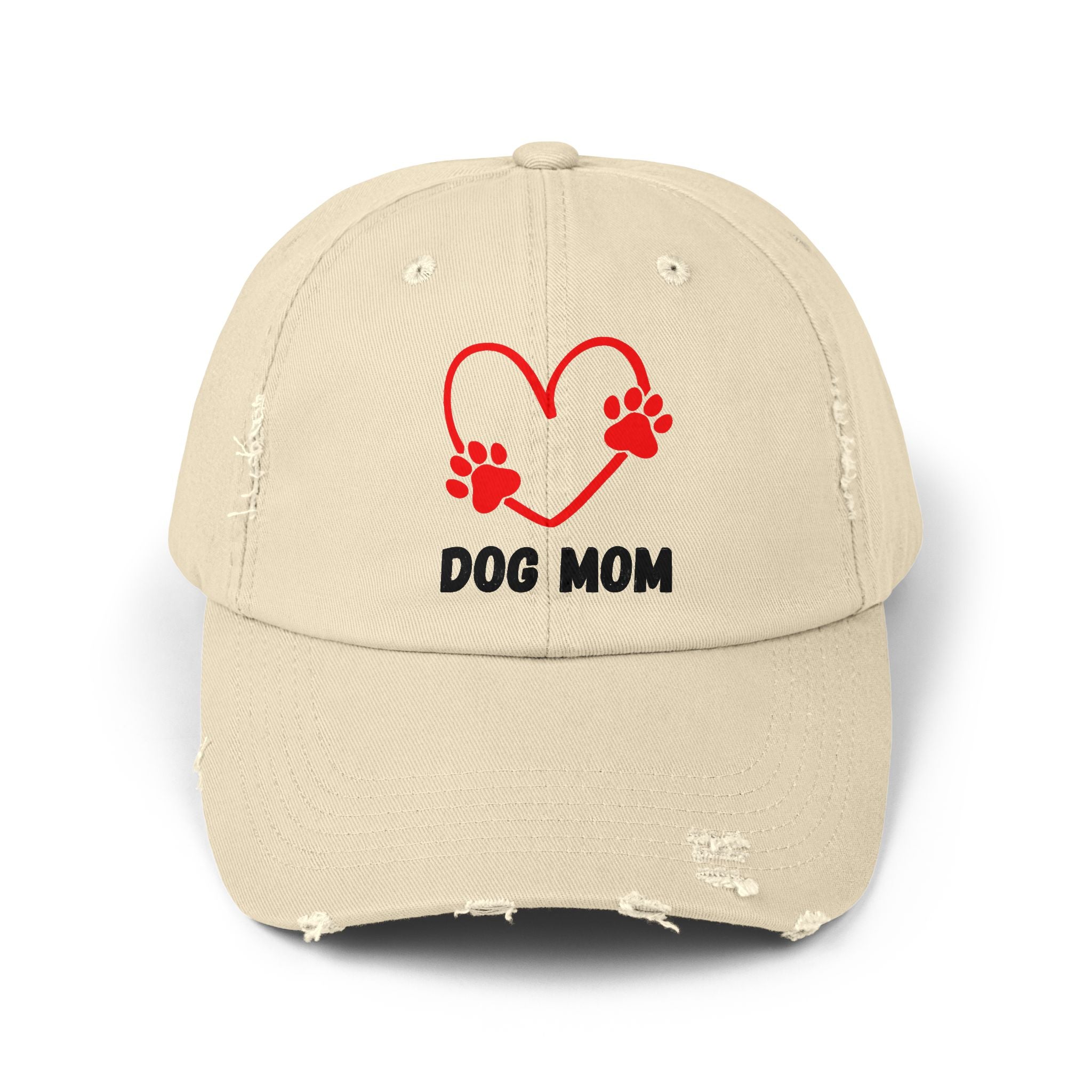 Dog Mom Distressed Cap - Heart Paw Baseball Hat
