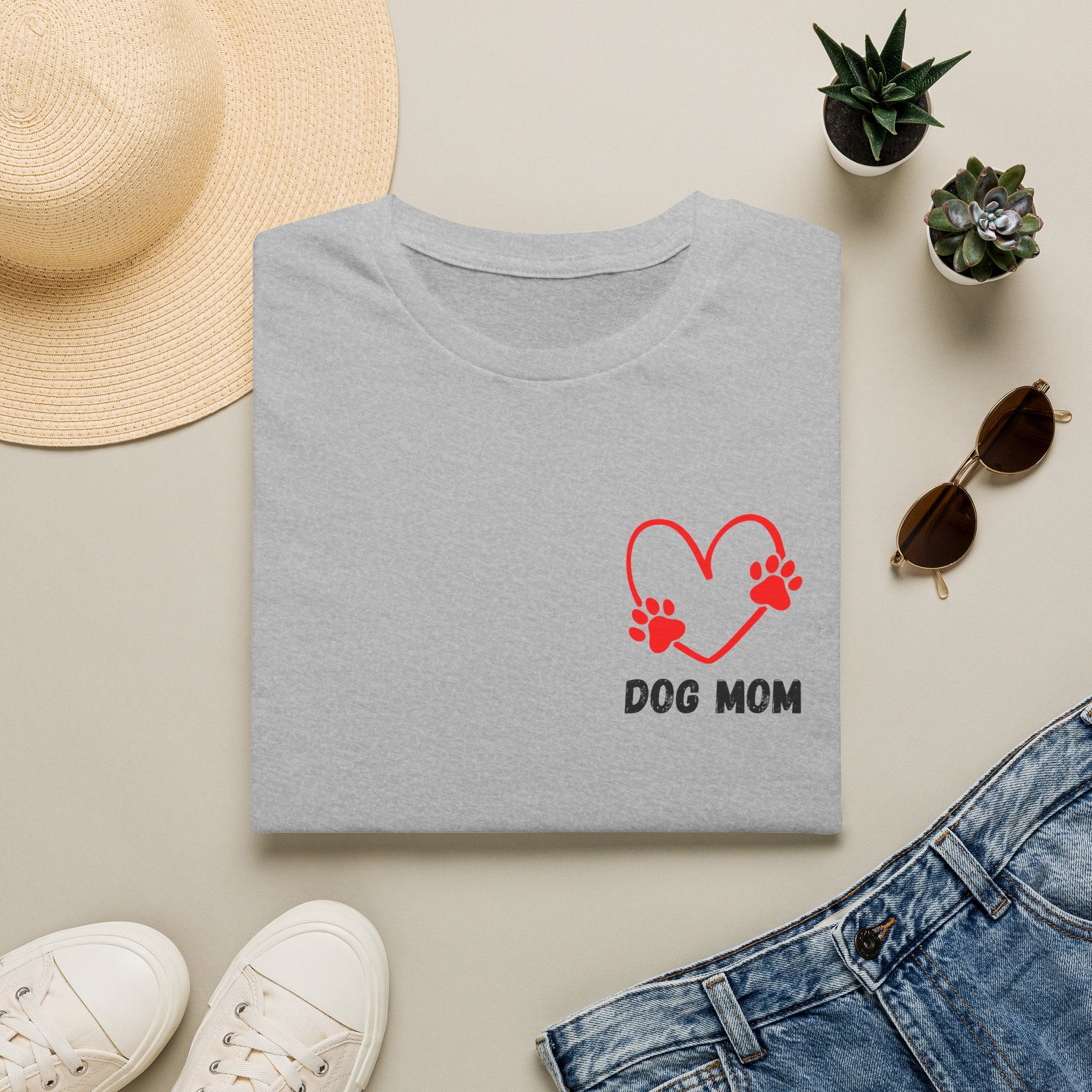 Dog Mom T‑Shirt — Heart Paw Print Tee for Pet Lovers