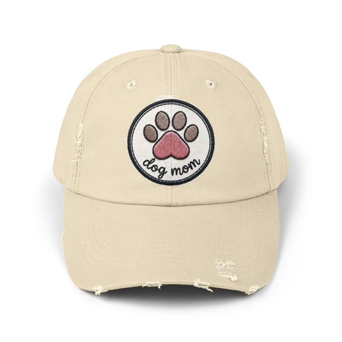 Dog Mom Distressed Cap - Embroidered Paw Patch Baseball Hat