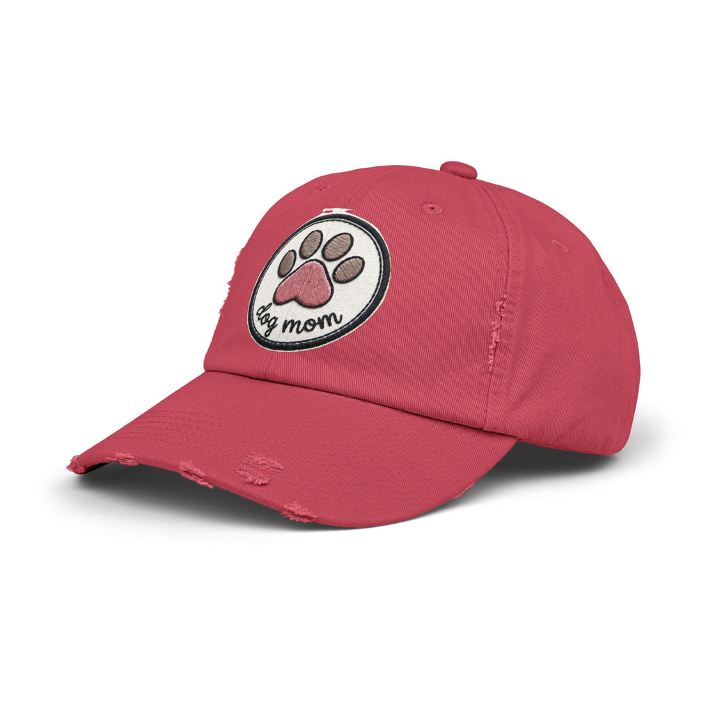 Dog Mom Distressed Cap - Embroidered Paw Patch Baseball Hat