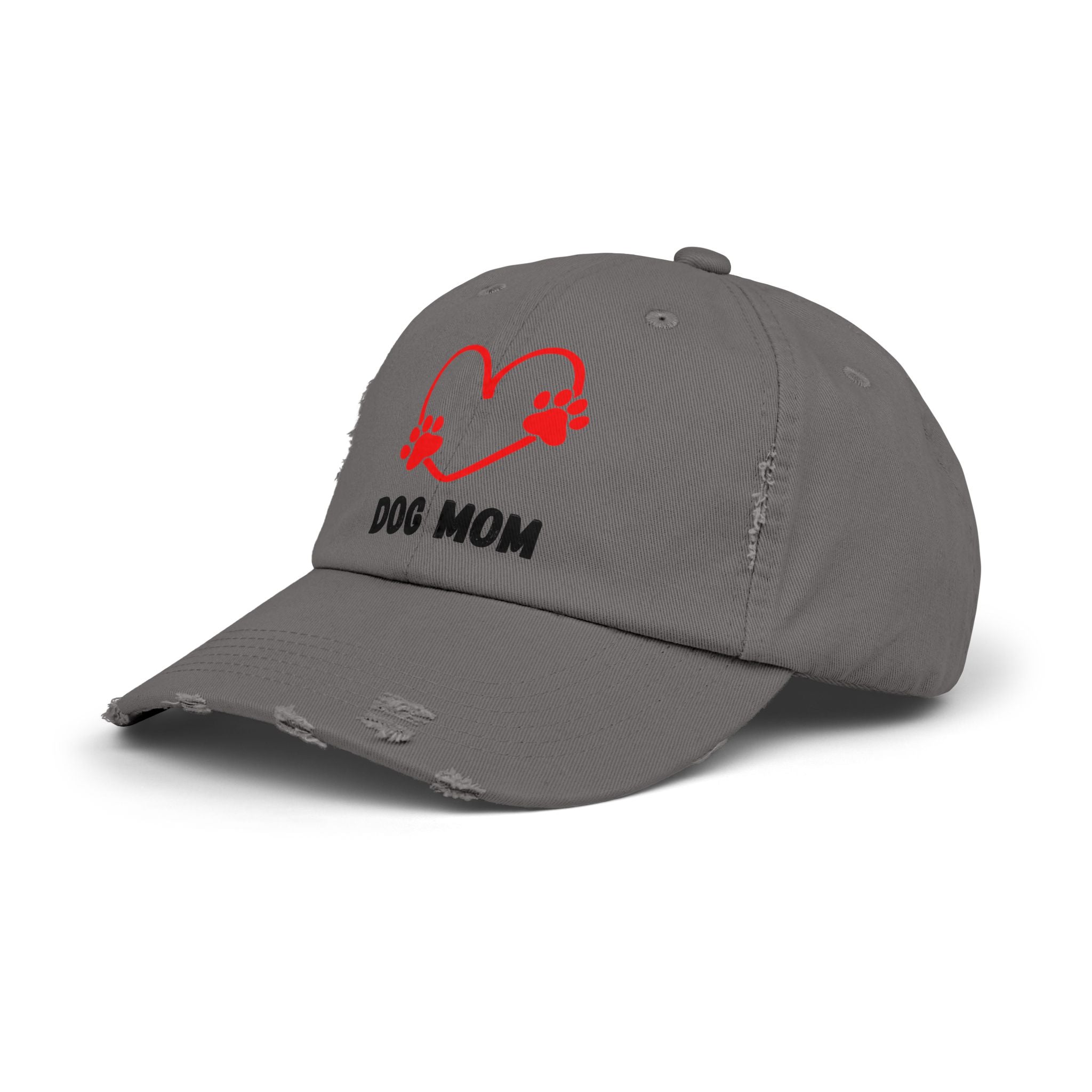 Dog Mom Distressed Cap - Heart Paw Baseball Hat