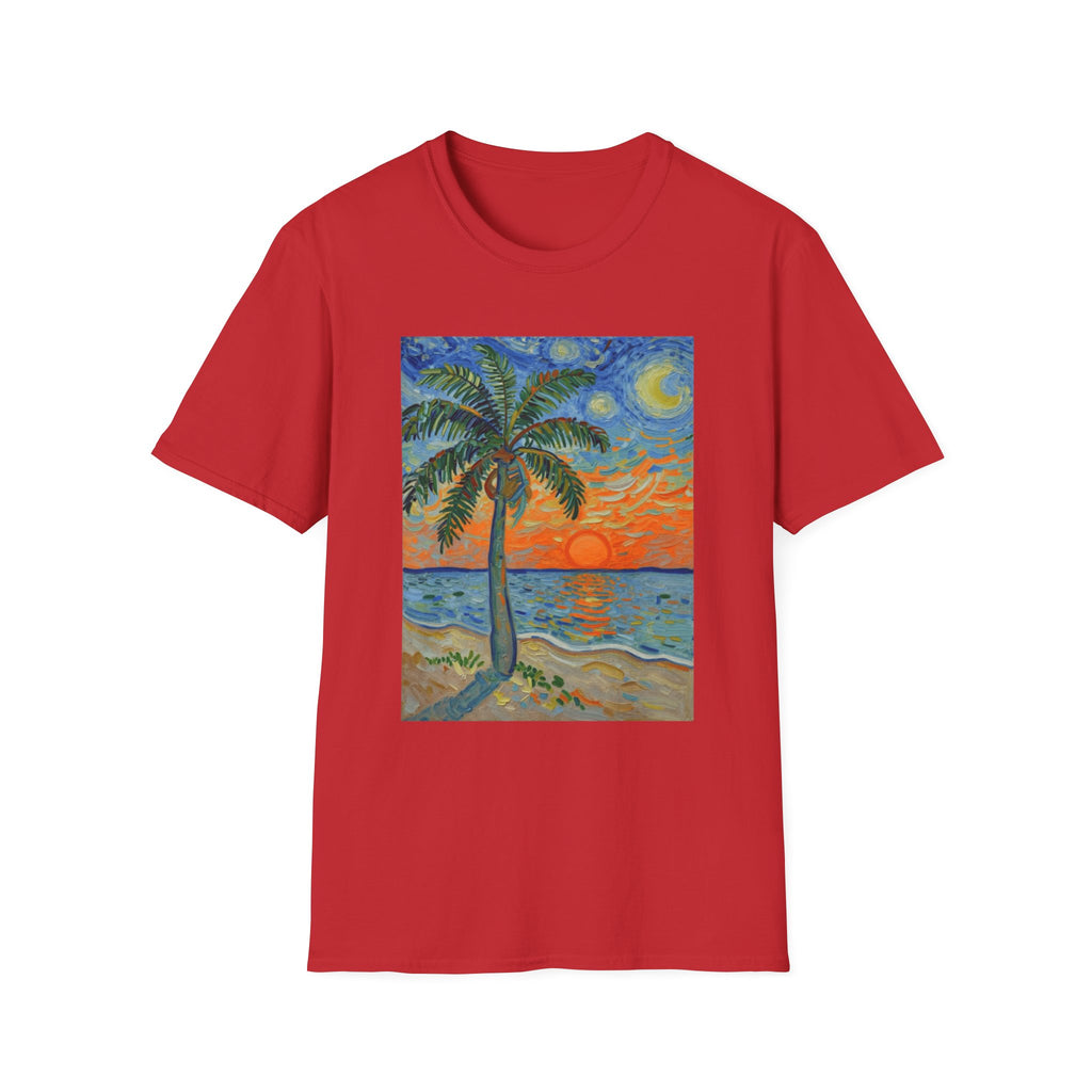 Tropical Night Palm Sunset Beach Art Tee