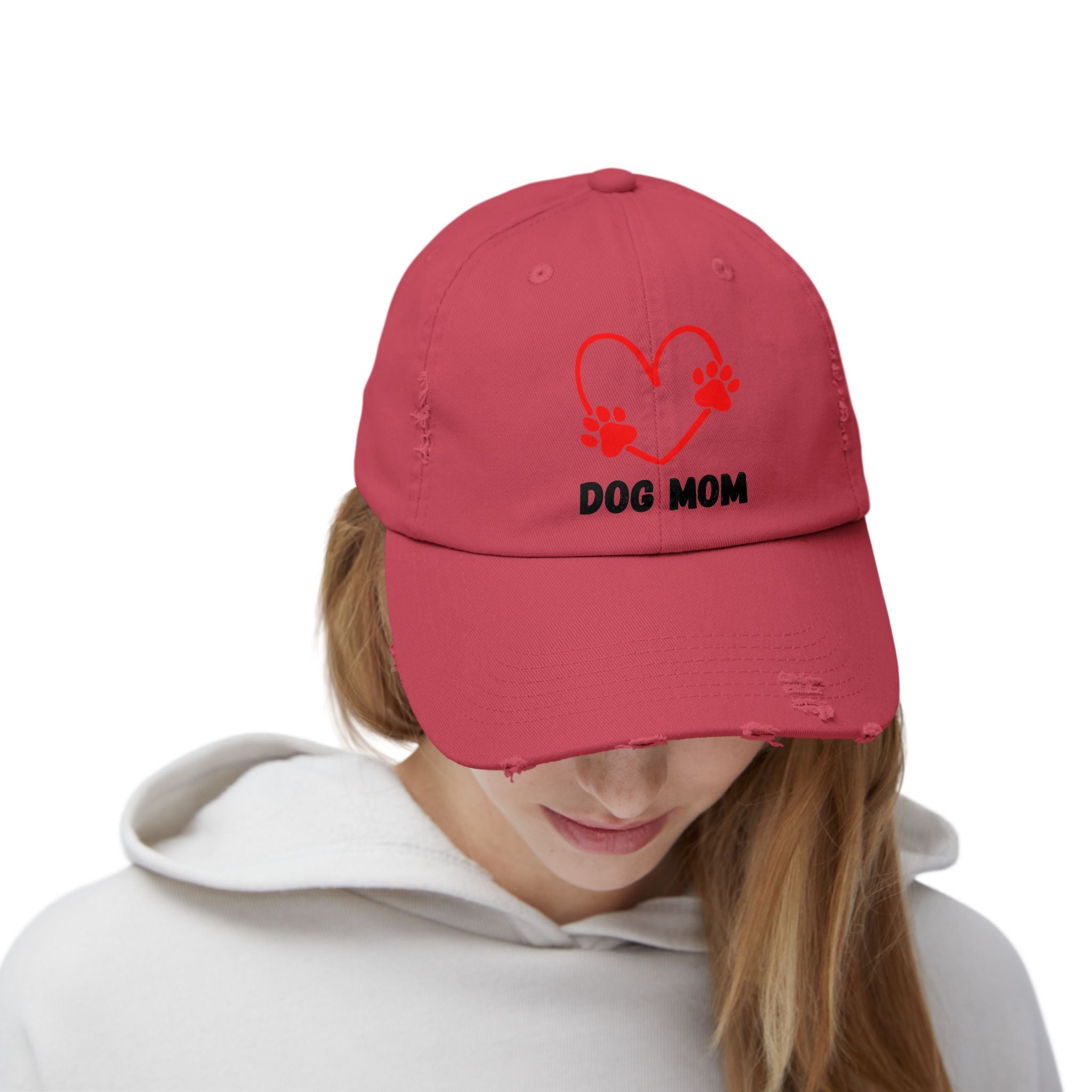 Dog Mom Distressed Cap - Heart Paw Baseball Hat