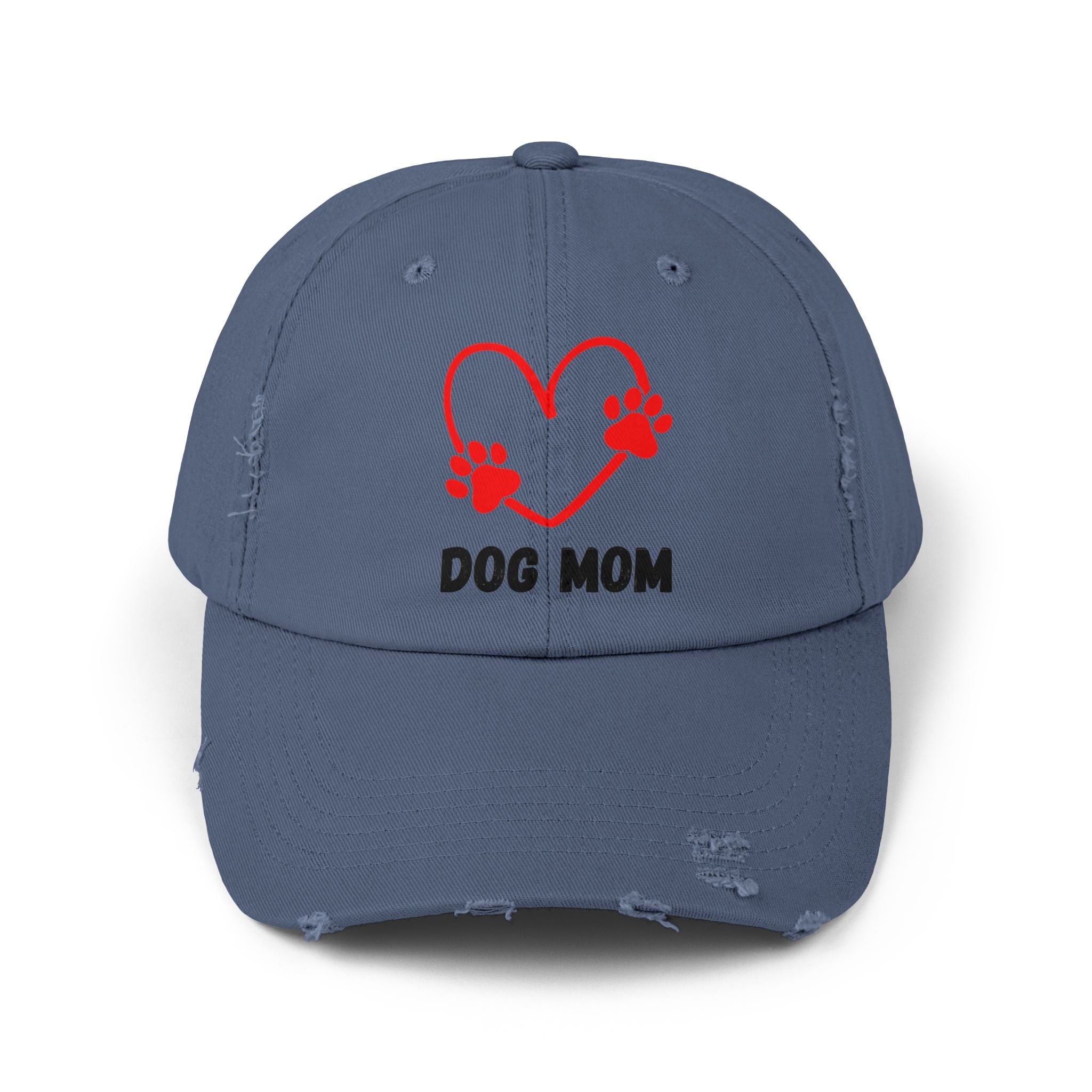 Dog Mom Distressed Cap - Heart Paw Baseball Hat