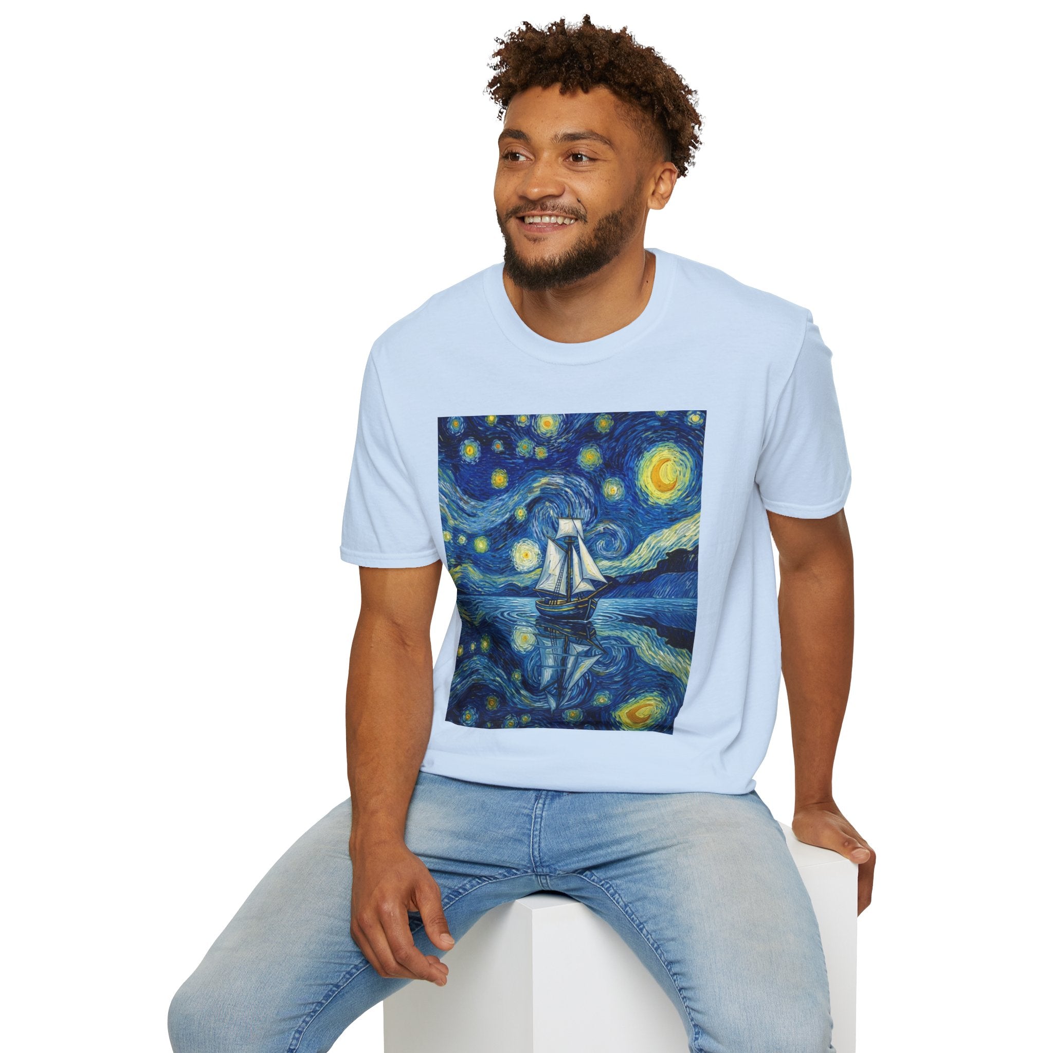 Starry Night Sailboat T-Shirt — Van Gogh Style Nautical Artwork