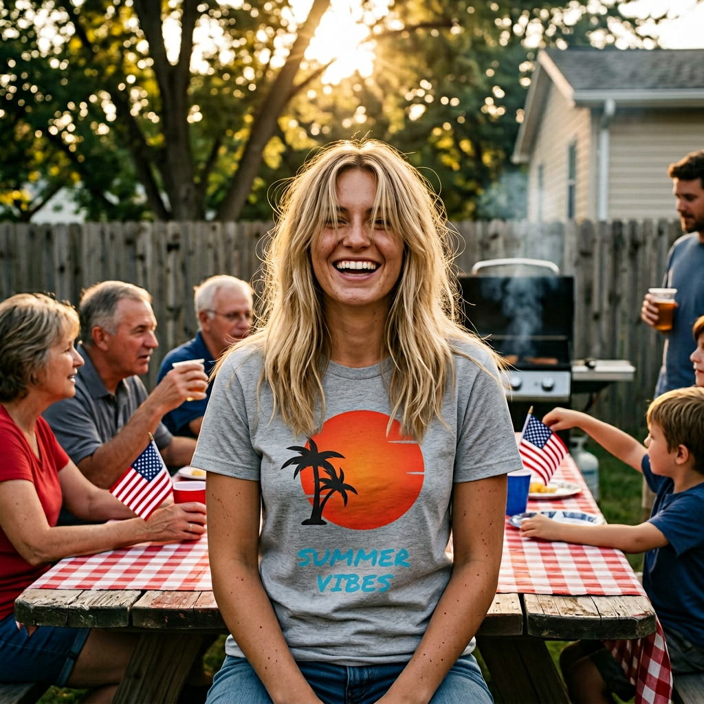 Sunset Palm T‑Shirt — "Summer Vibes" Tropical Beach Tee