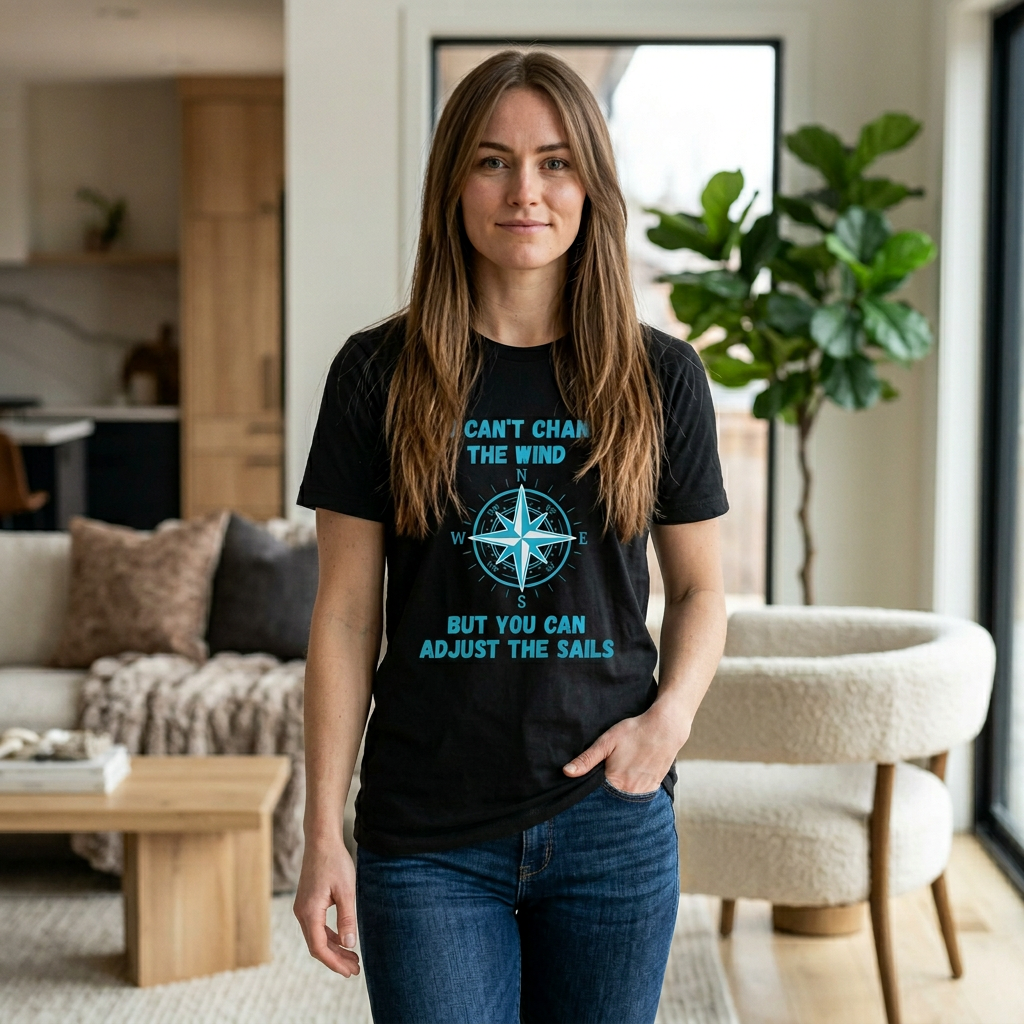 Compass Quote T-Shirt — "You Can't Change the Wind" Motivational Tee