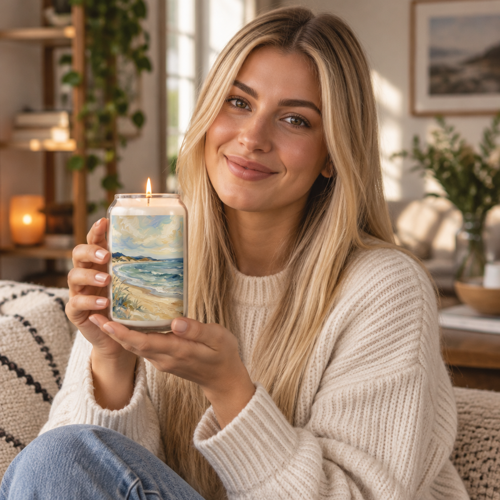 Coastal Breeze Scented Soy Candle — 13.75 oz (Seaside Beach Art)