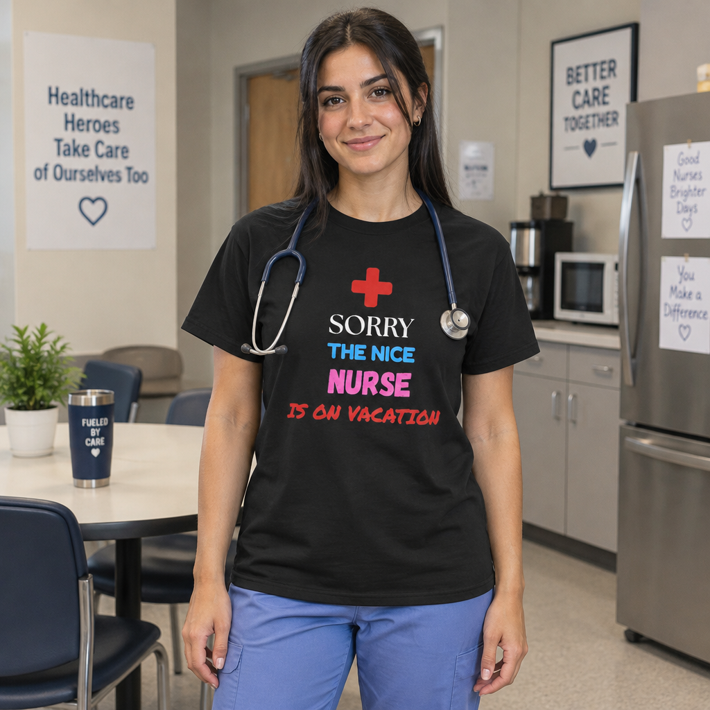 Sorry, the Nice Nurse Is on Vacation Funny Nurse T-Shirt