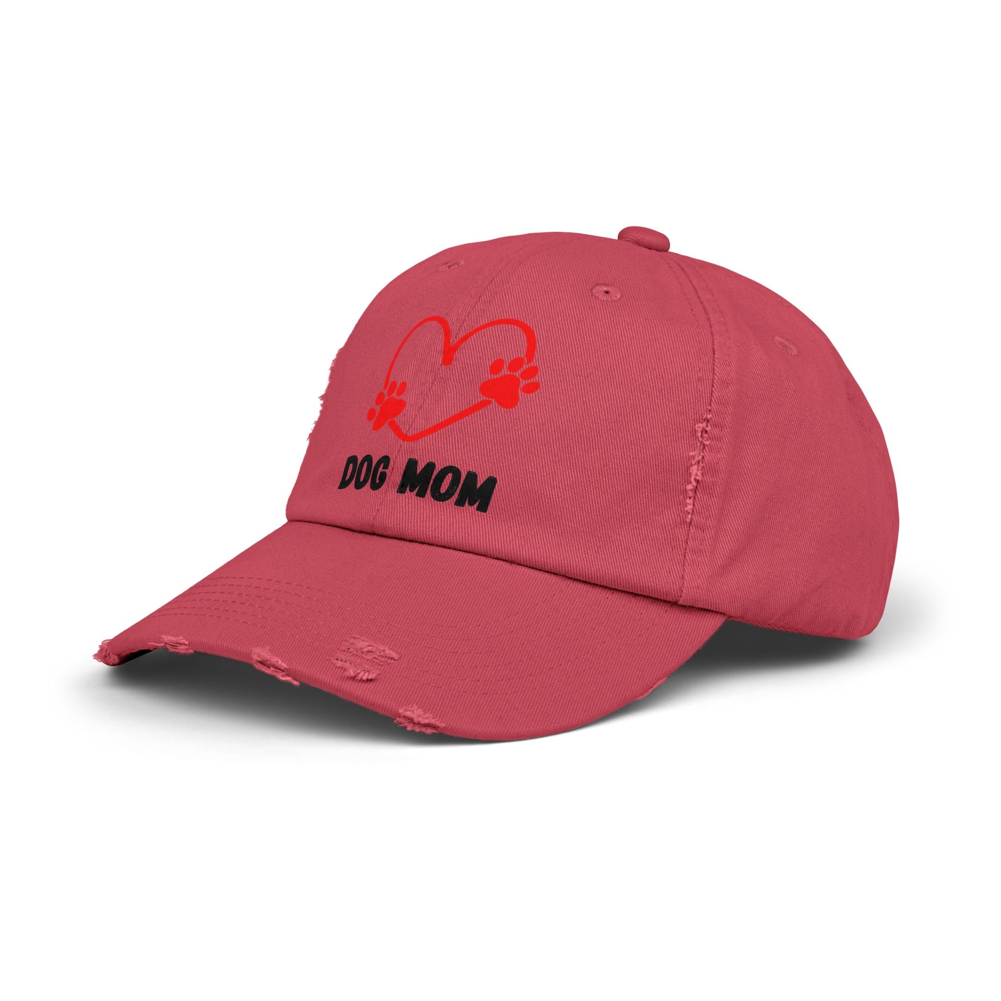 Dog Mom Distressed Cap - Heart Paw Baseball Hat