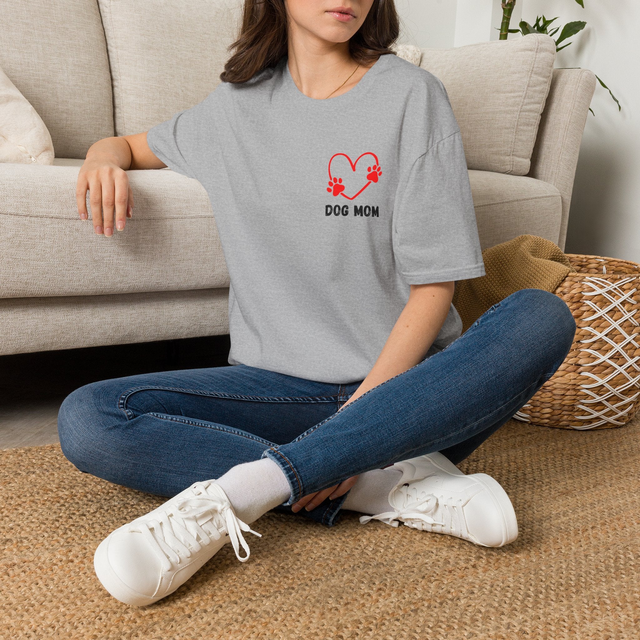 Dog Mom T‑Shirt — Heart Paw Print Tee for Pet Lovers