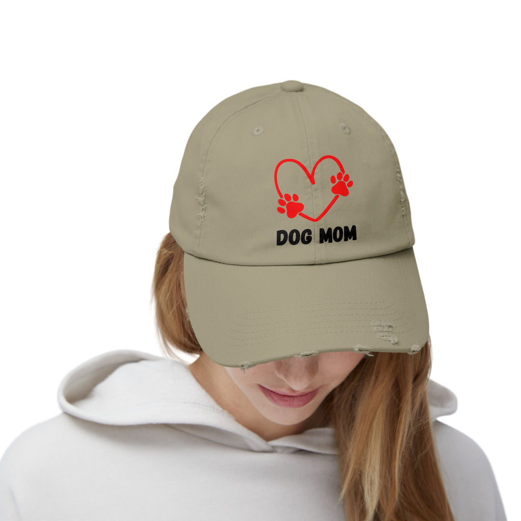 Dog Mom Distressed Cap - Heart Paw Baseball Hat