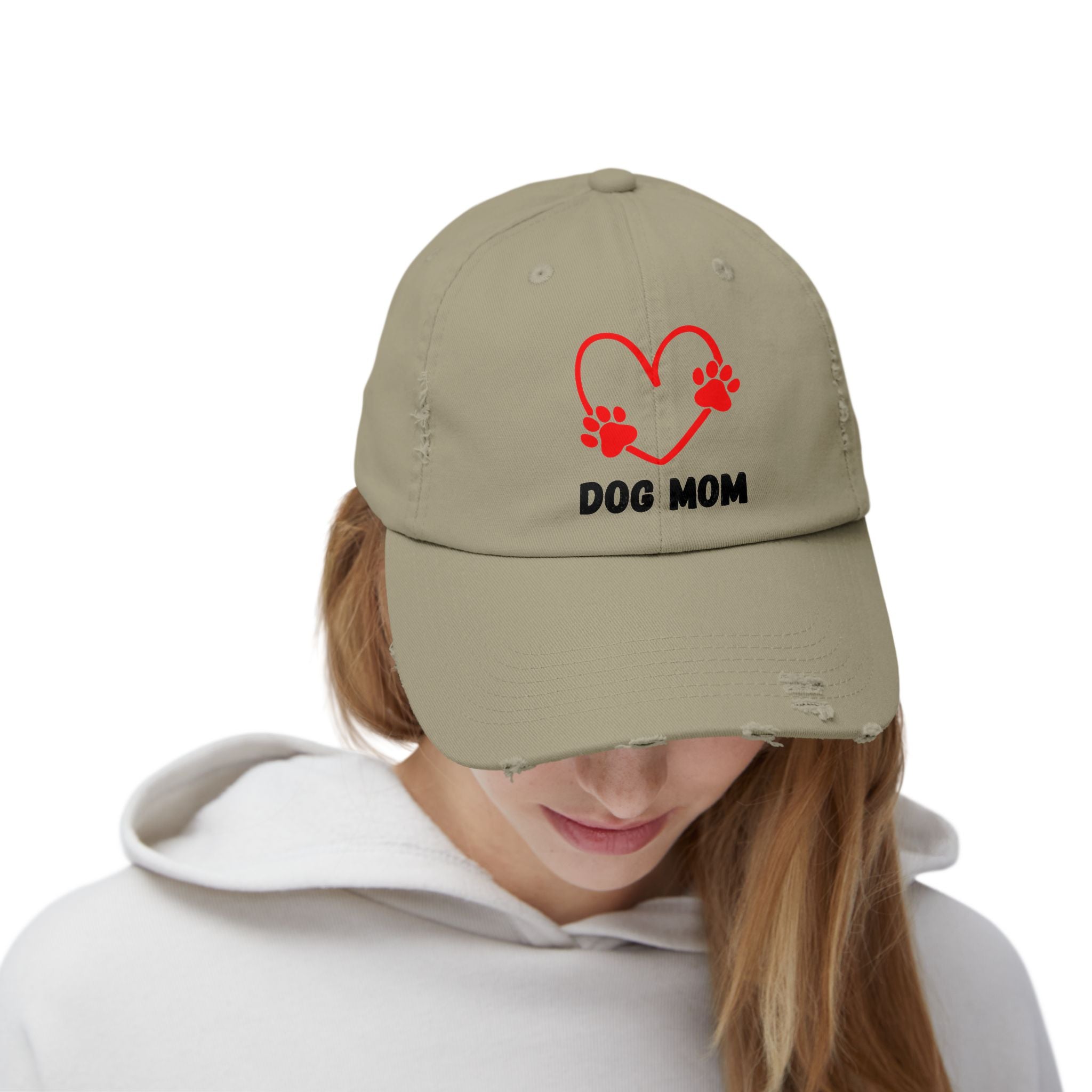 Dog Mom Distressed Cap - Heart Paw Baseball Hat