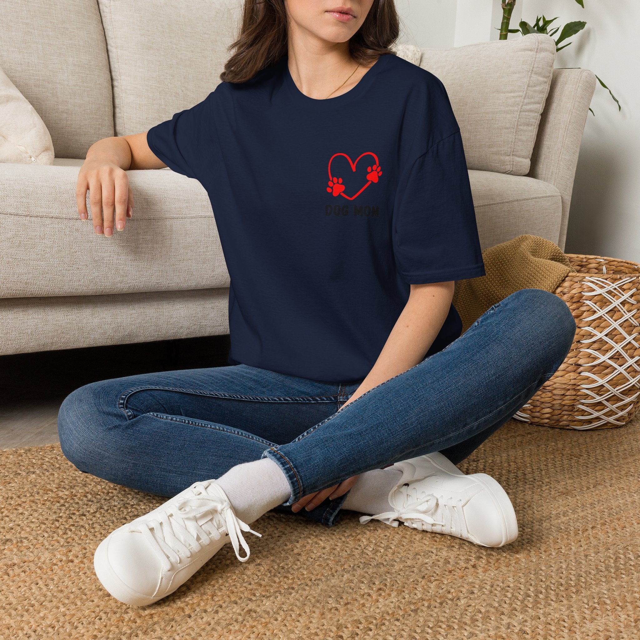 Dog Mom T‑Shirt — Heart Paw Print Tee for Pet Lovers