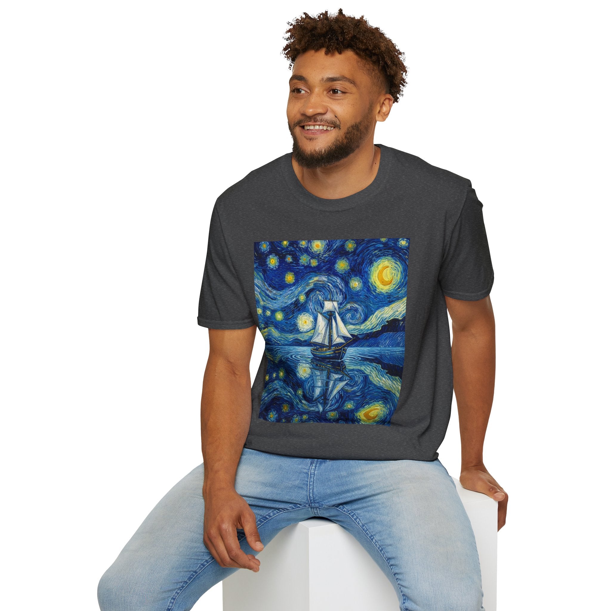 Starry Night Sailboat T-Shirt — Van Gogh Style Nautical Artwork
