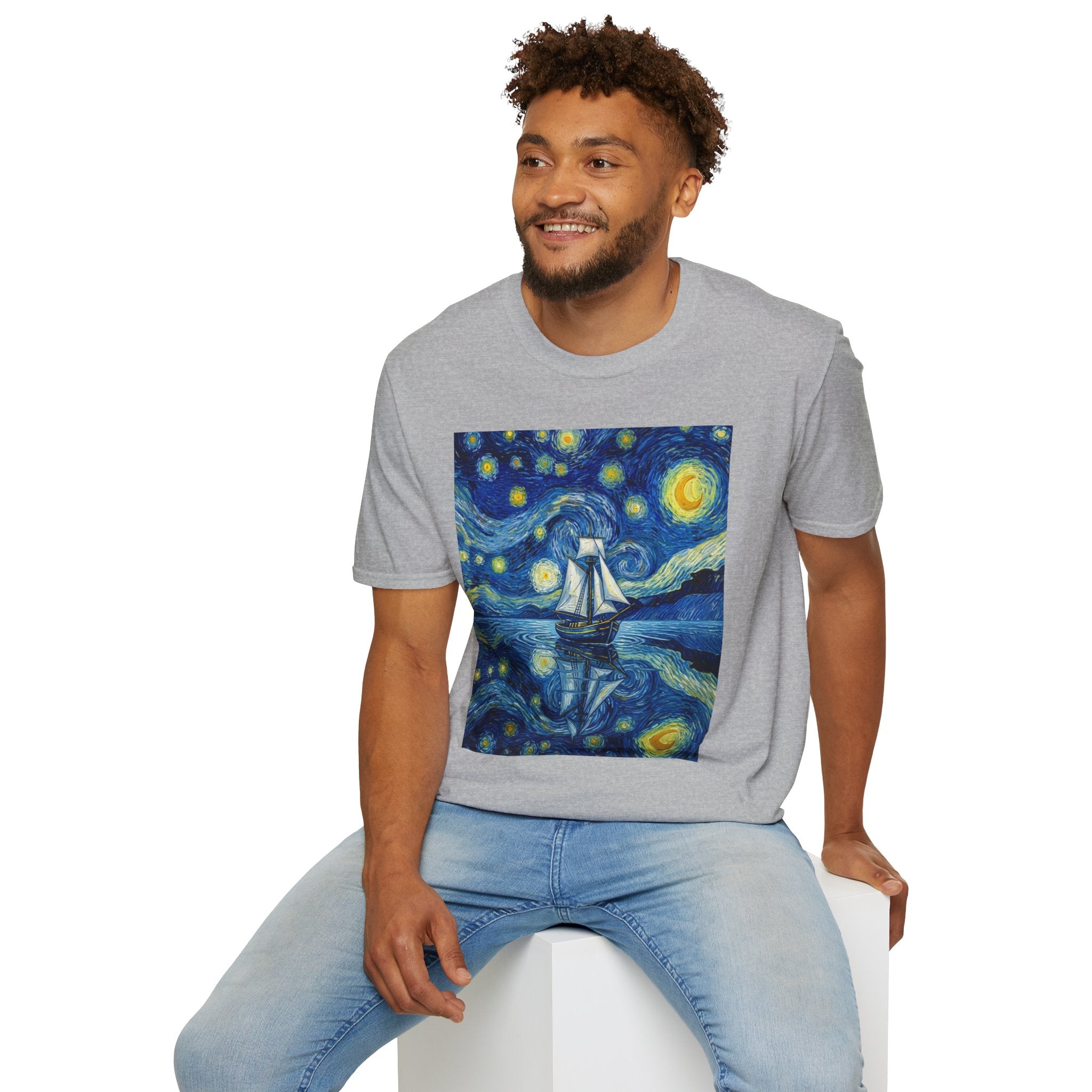 Starry Night Sailboat T-Shirt — Van Gogh Style Nautical Artwork