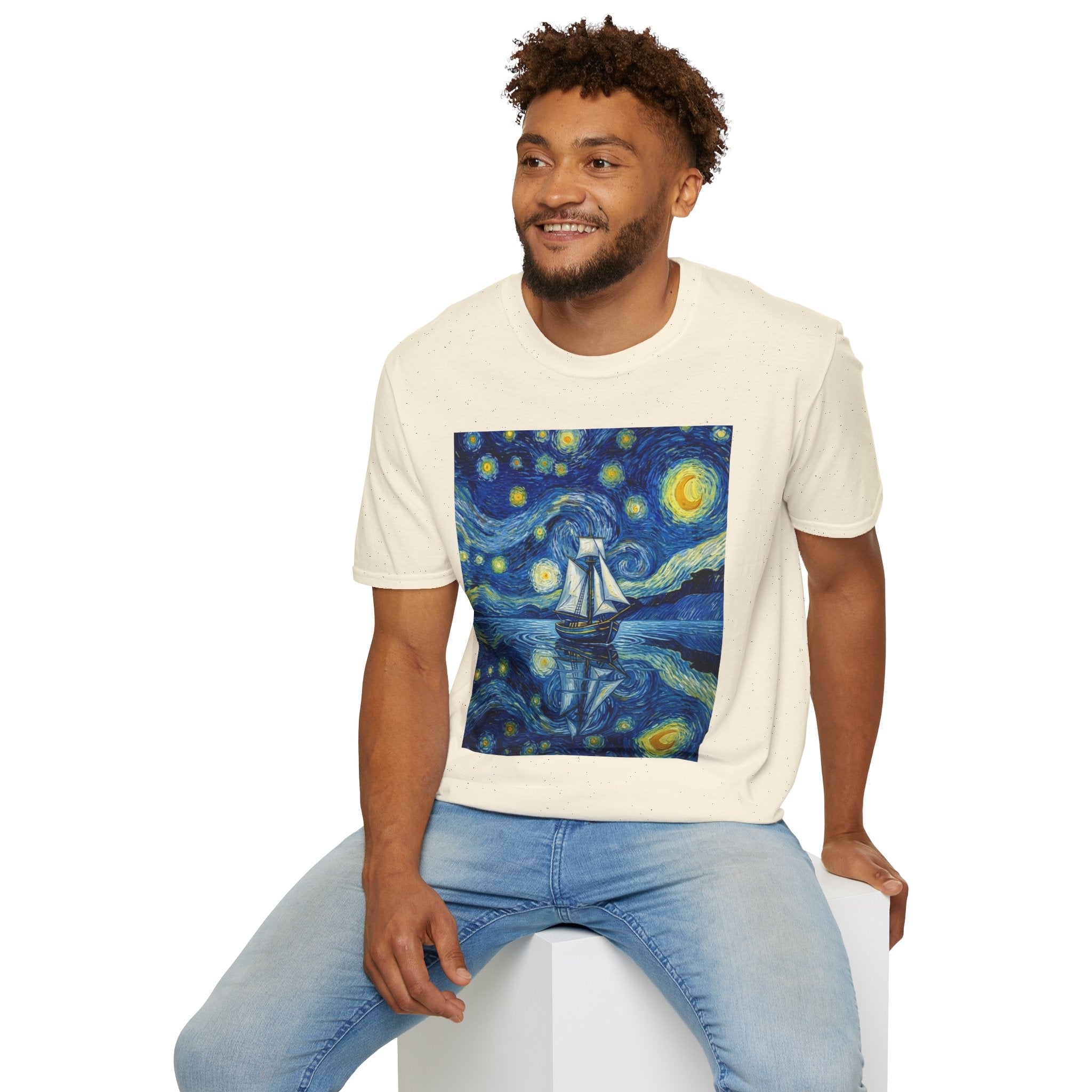 Starry Night Sailboat T-Shirt — Van Gogh Style Nautical Artwork