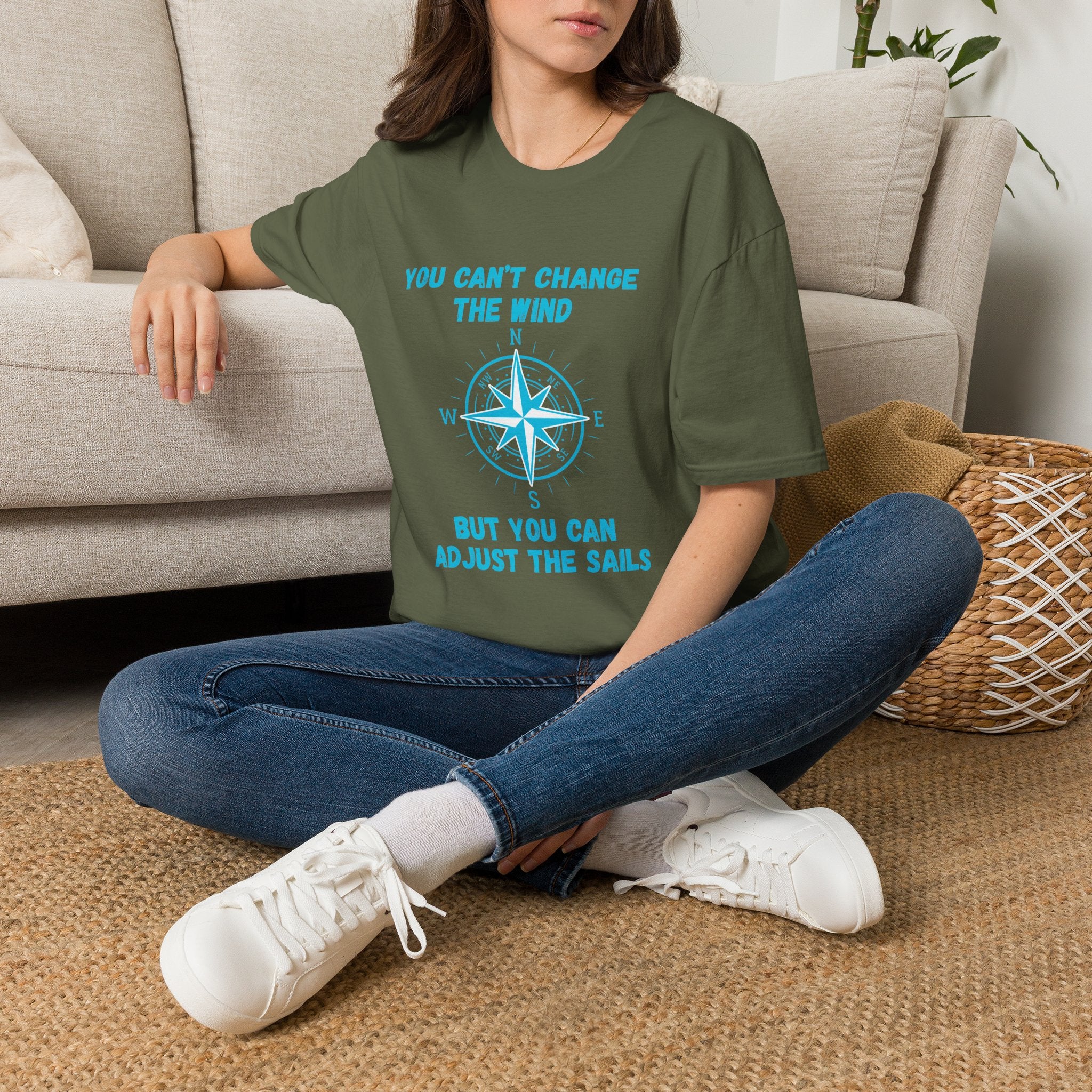 Compass Quote T-Shirt — "You Can't Change the Wind" Motivational Tee