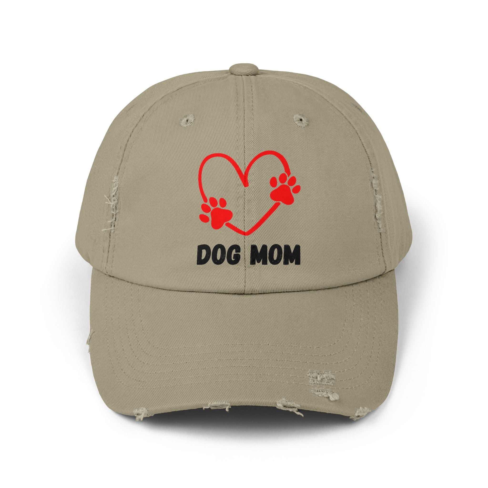 Dog Mom Distressed Cap - Heart Paw Baseball Hat