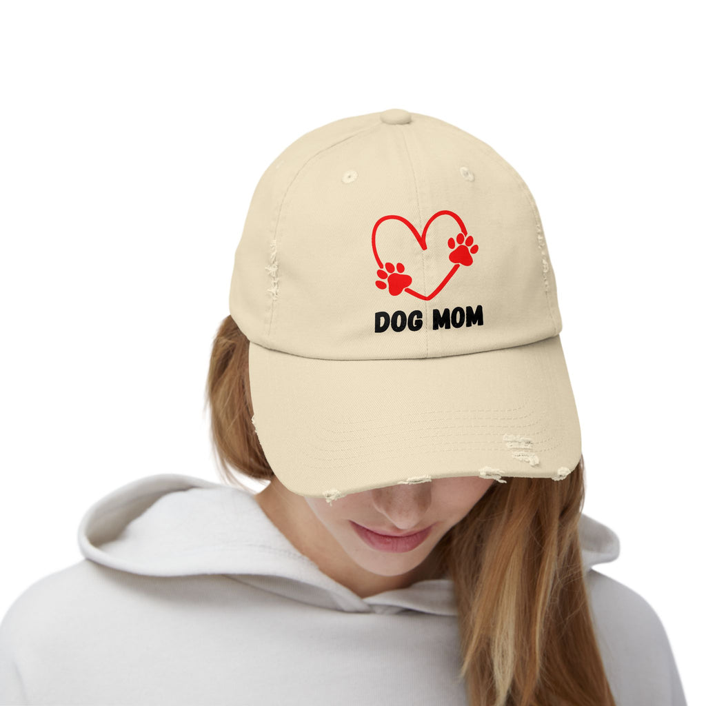 Dog Mom Distressed Cap - Heart Paw Baseball Hat