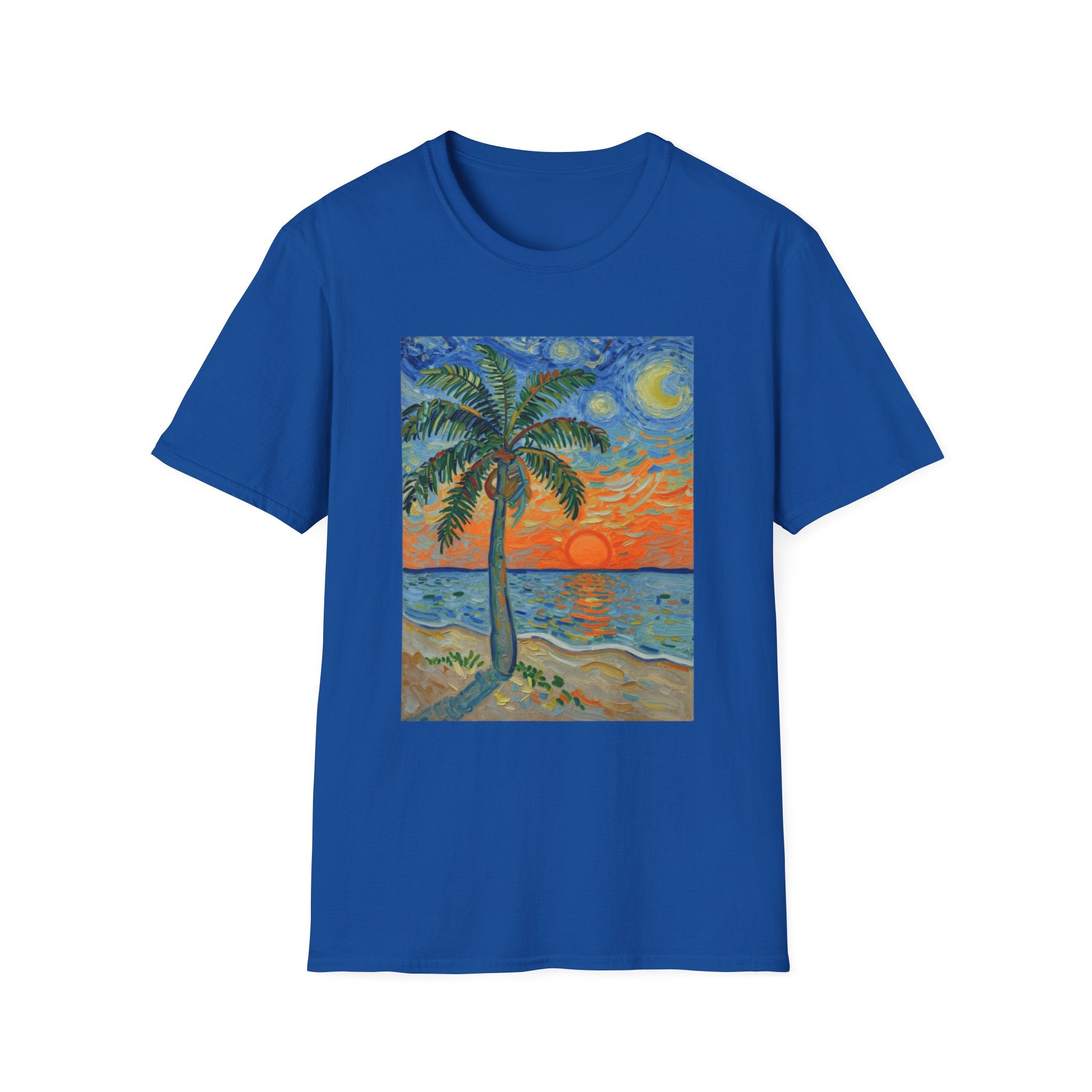 Tropical Night Palm Sunset Beach Art Tee