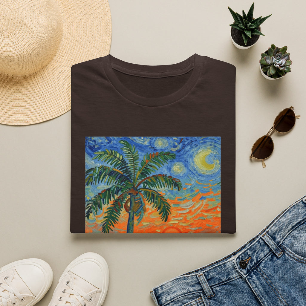 Tropical Night Palm Sunset Beach Art Tee