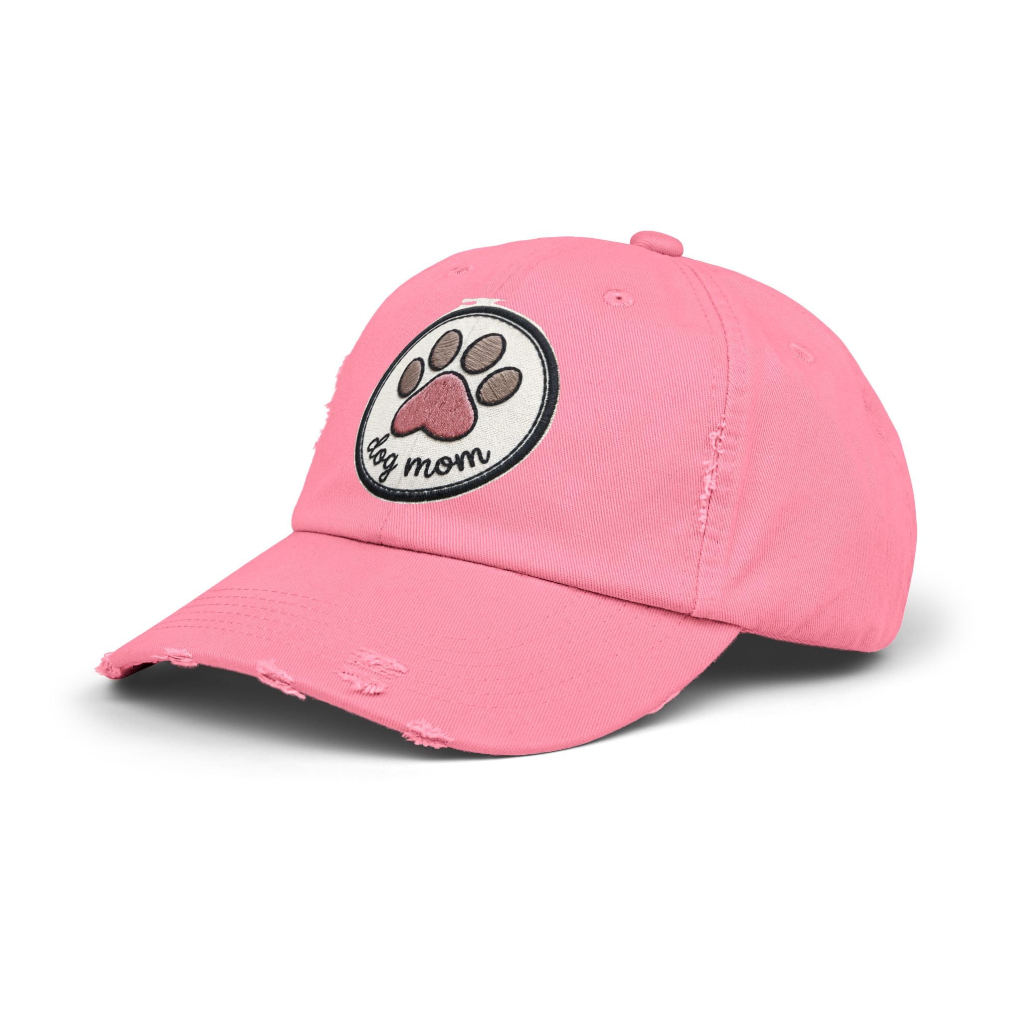 Dog Mom Distressed Cap - Embroidered Paw Patch Baseball Hat
