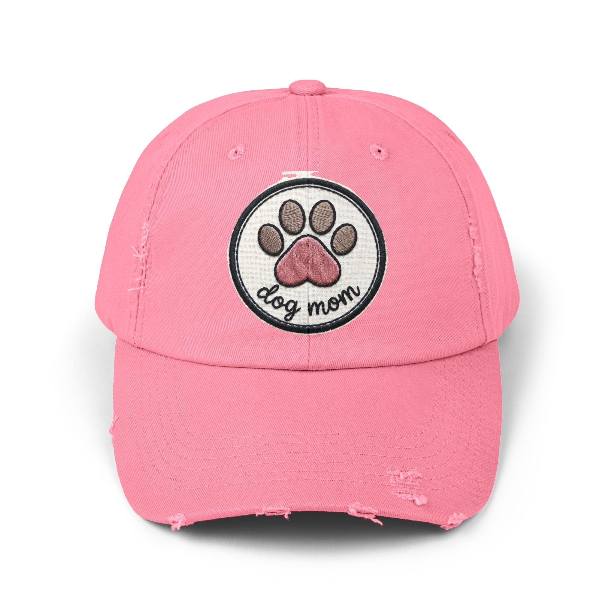 Dog Mom Distressed Cap - Embroidered Paw Patch Baseball Hat