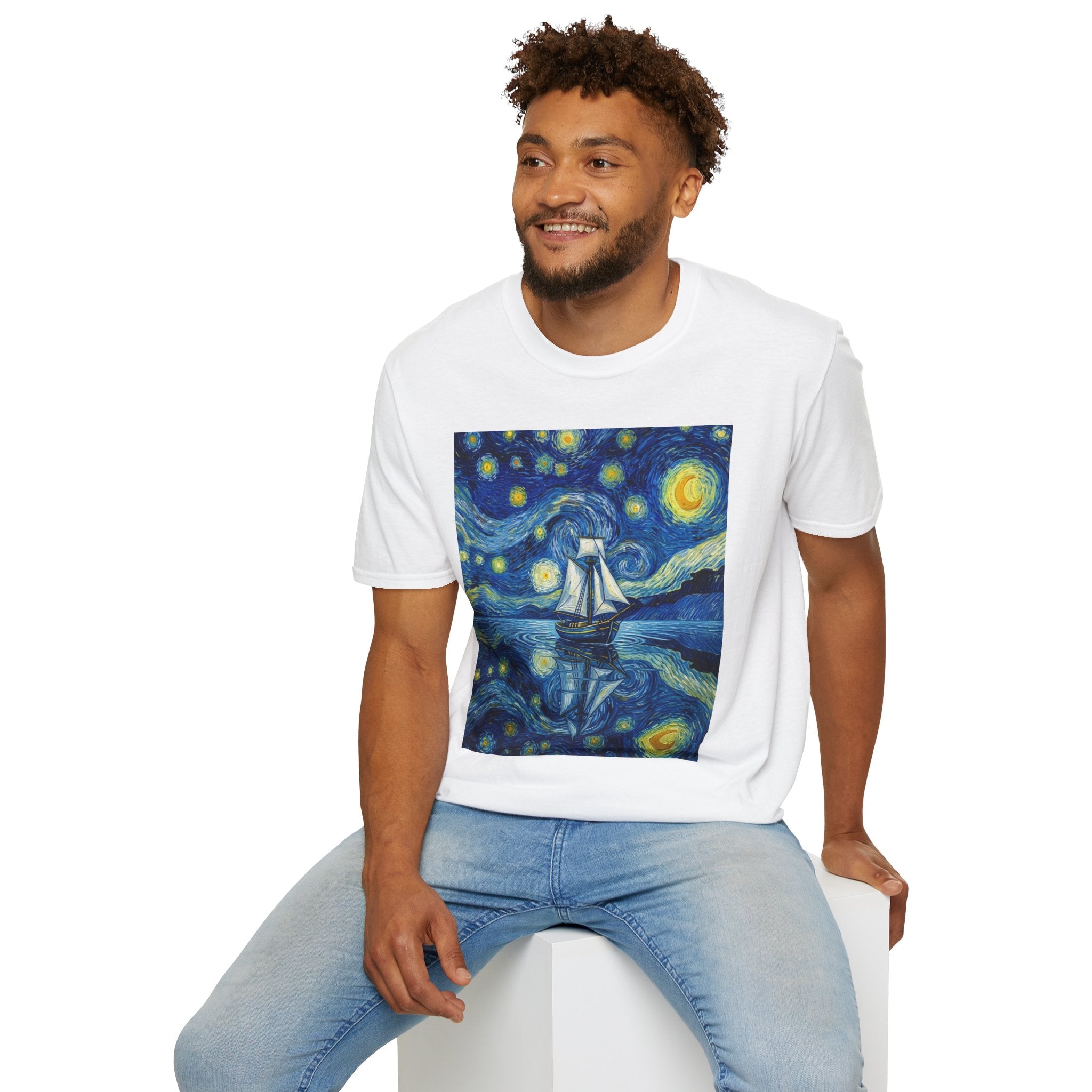 Starry Night Sailboat T-Shirt — Van Gogh Style Nautical Artwork