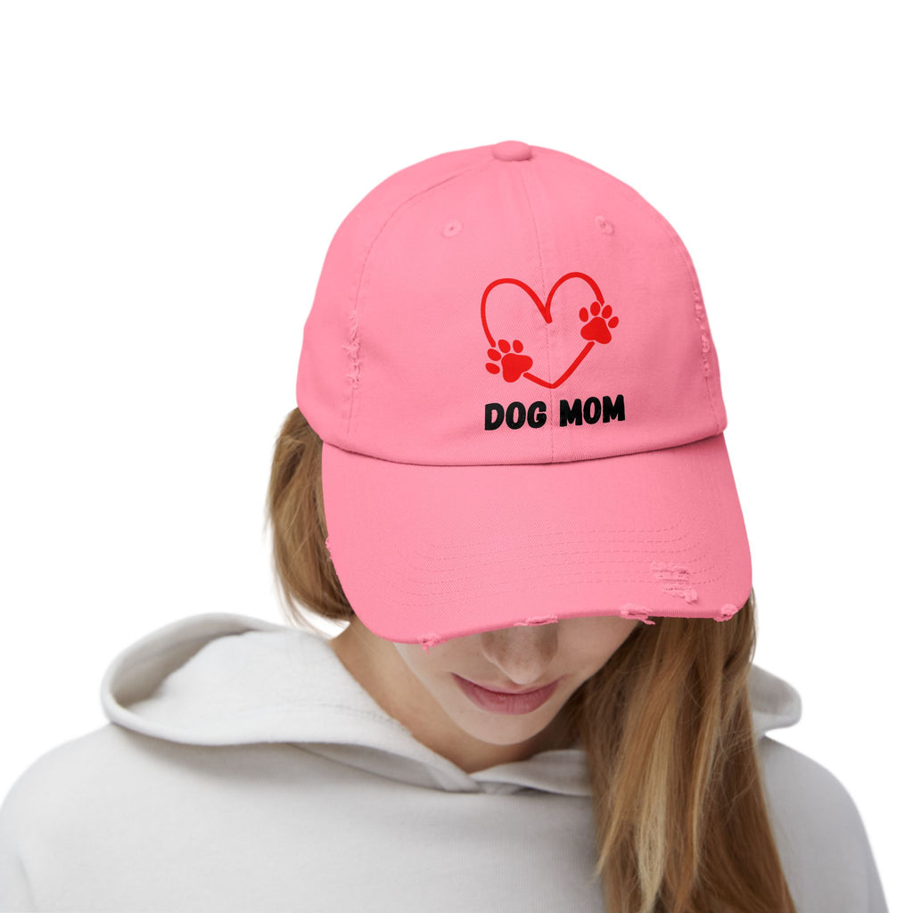 Dog Mom Distressed Cap - Heart Paw Baseball Hat