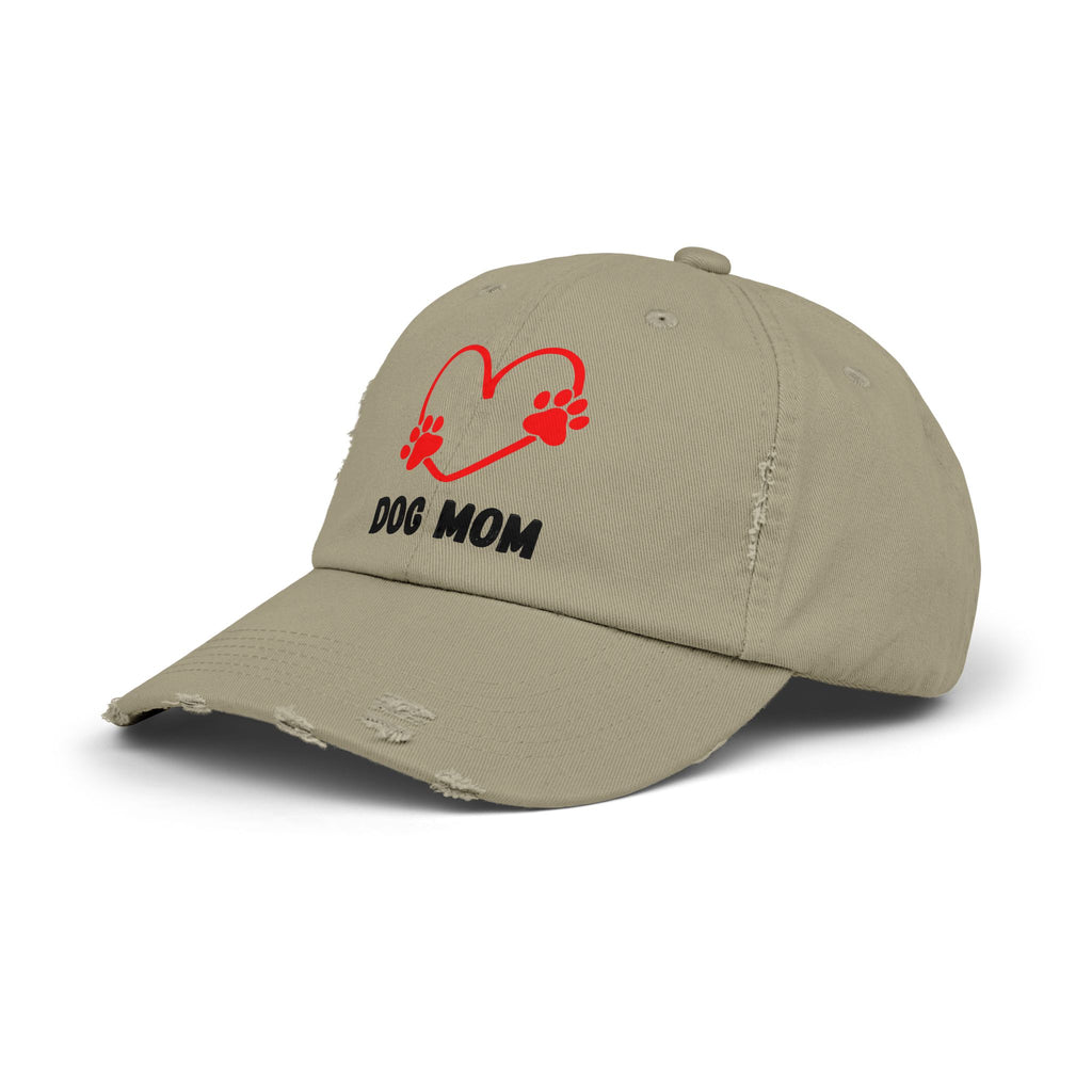 Dog Mom Distressed Cap - Heart Paw Baseball Hat