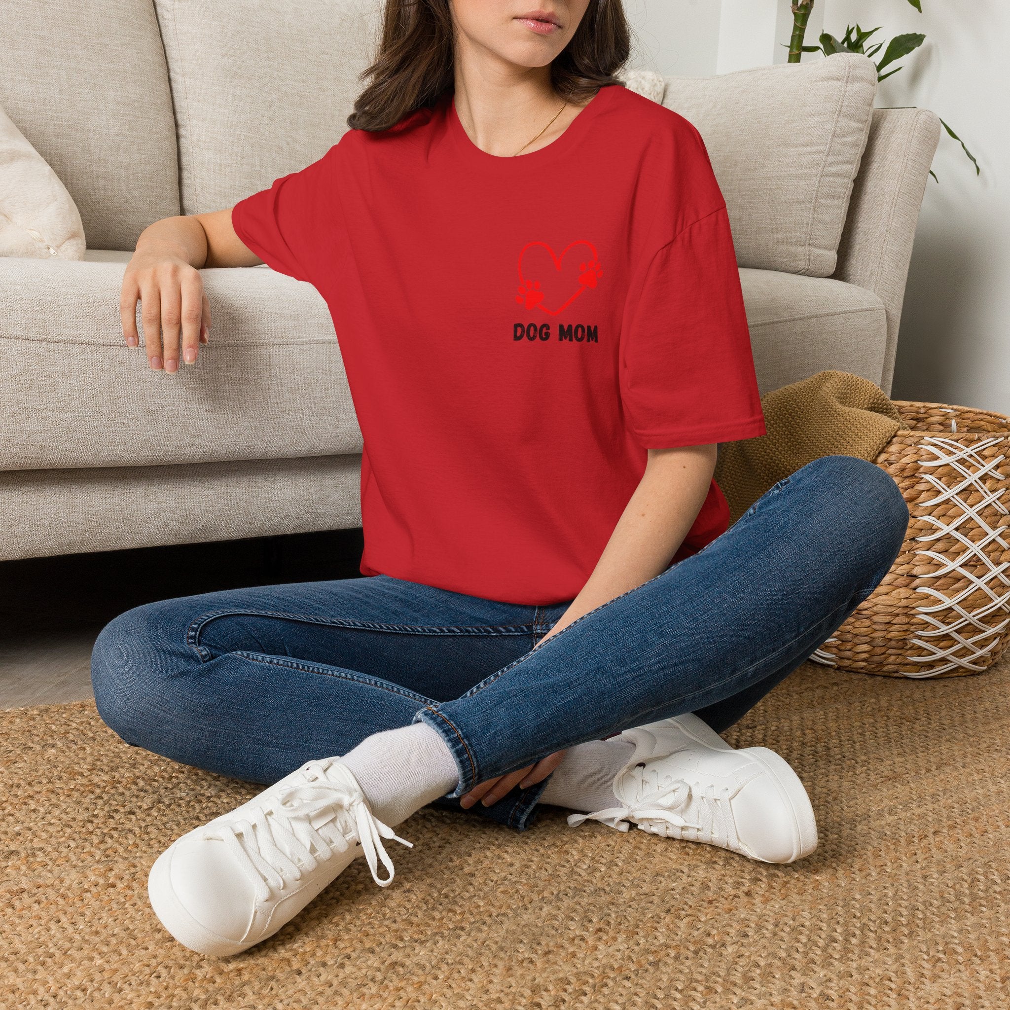 Dog Mom T‑Shirt — Heart Paw Print Tee for Pet Lovers